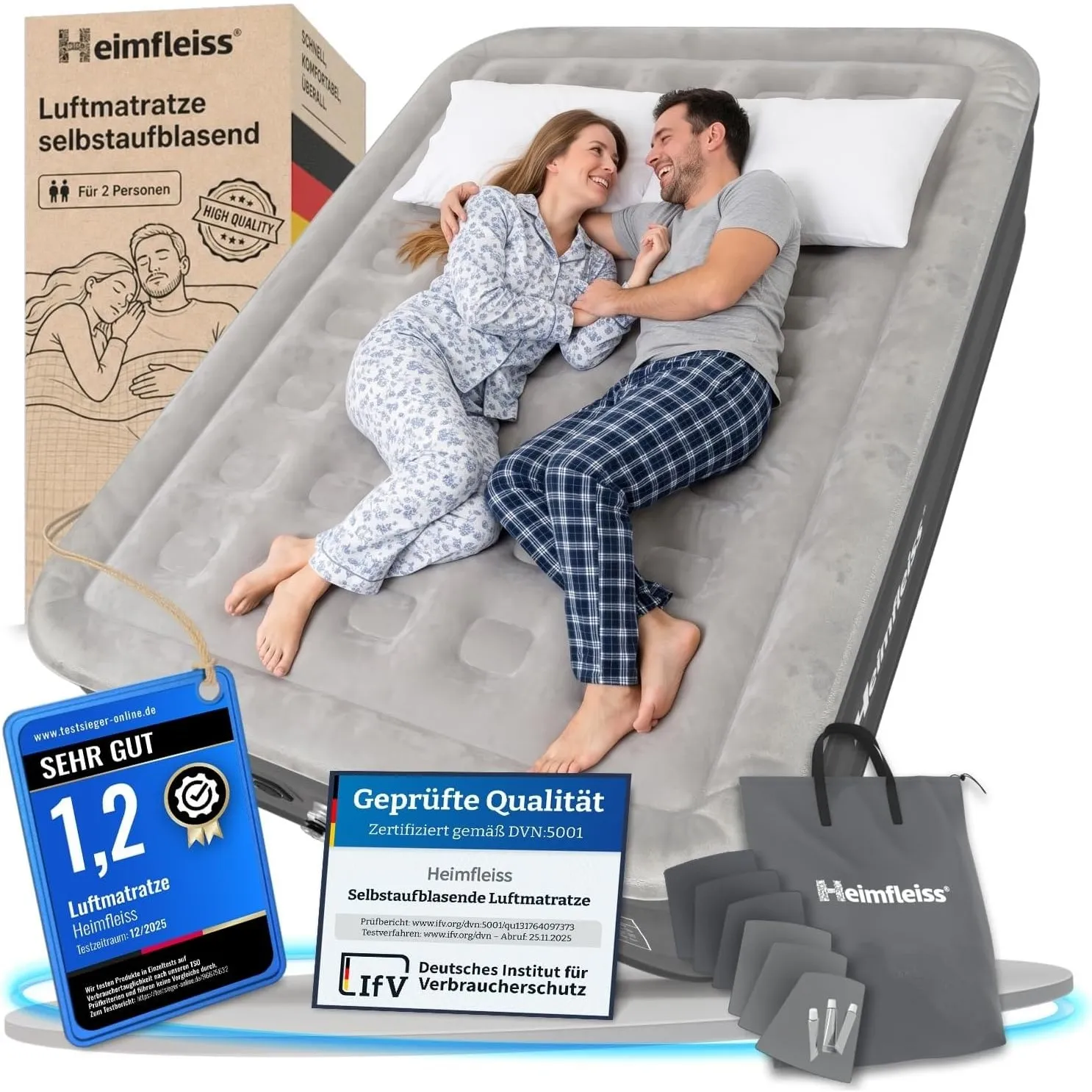 Heimfleiss® Luftmatratze selbstaufblasend 150x200 cm Luftbett Gästebett