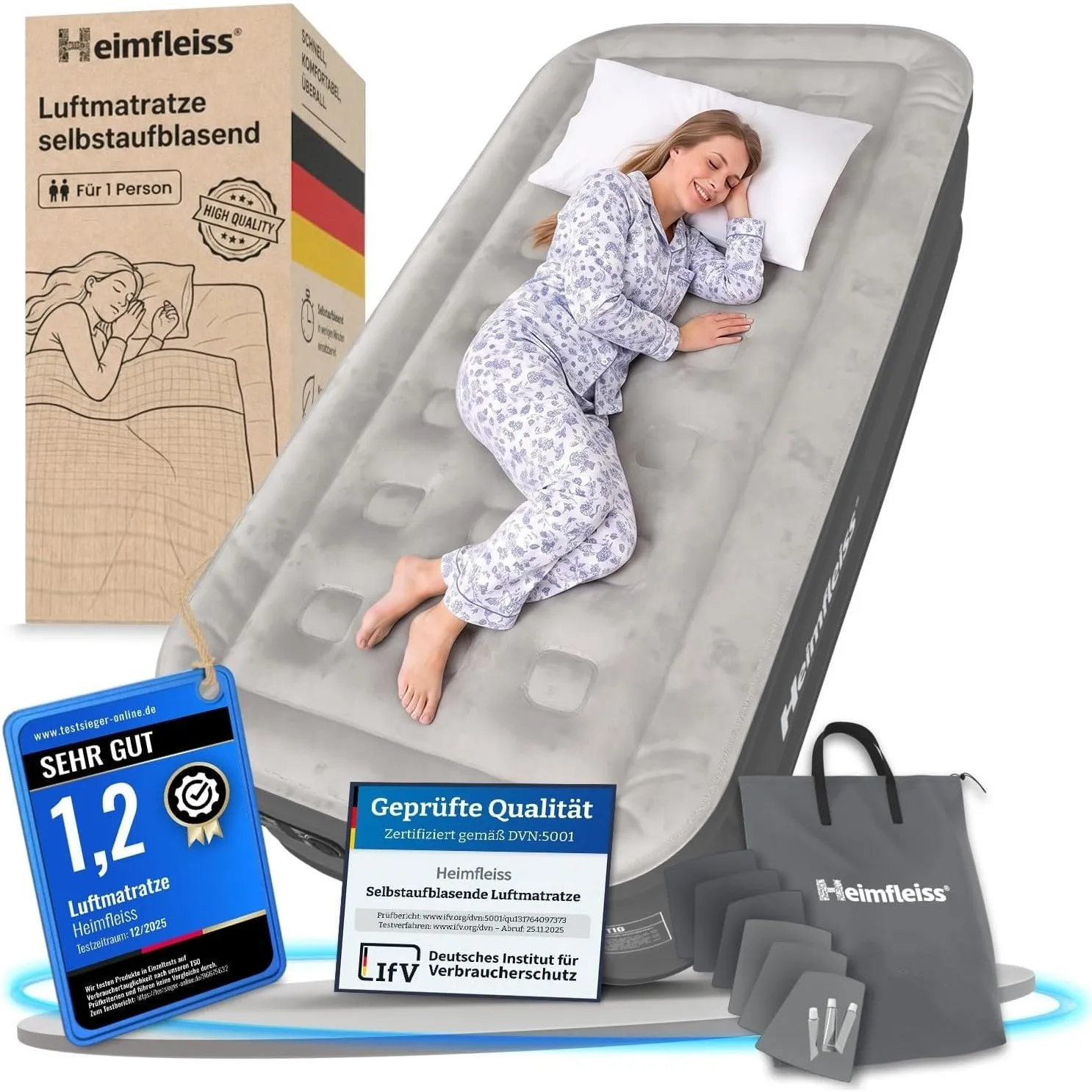 Heimfleiss® Luftmatratze selbstaufblasend 100x200 cm Luftbett 1 Person