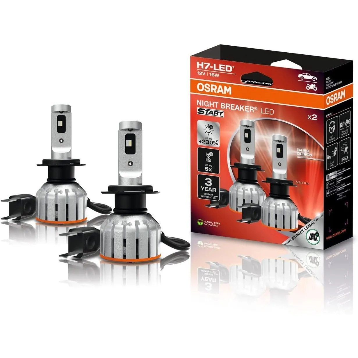 Osram NIGHT BREAKER LED START H7, LED-Fern- und Abblendlicht mit Straßenzulassung, bis zu 230% mehr Helligkeit, 6000 K,…