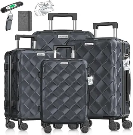 KESSER® Reisekoffer Set 4-teilig | Kofferset ABS Hartschalenkoffer mit Zahlenschloss, Kofferwaage & Reisebrieftasche 36…
