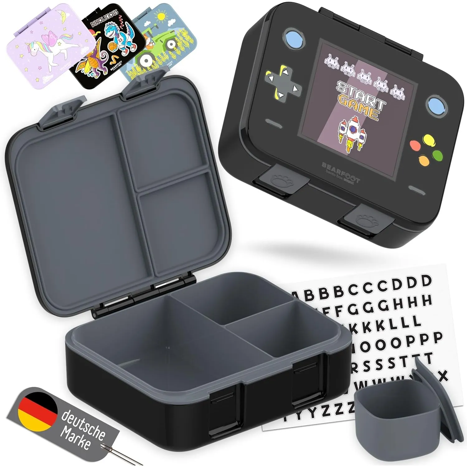 BEARFOOT Bento Box COMPACT Kinder Brotdose (Game-schwarz, 1.000 ml)