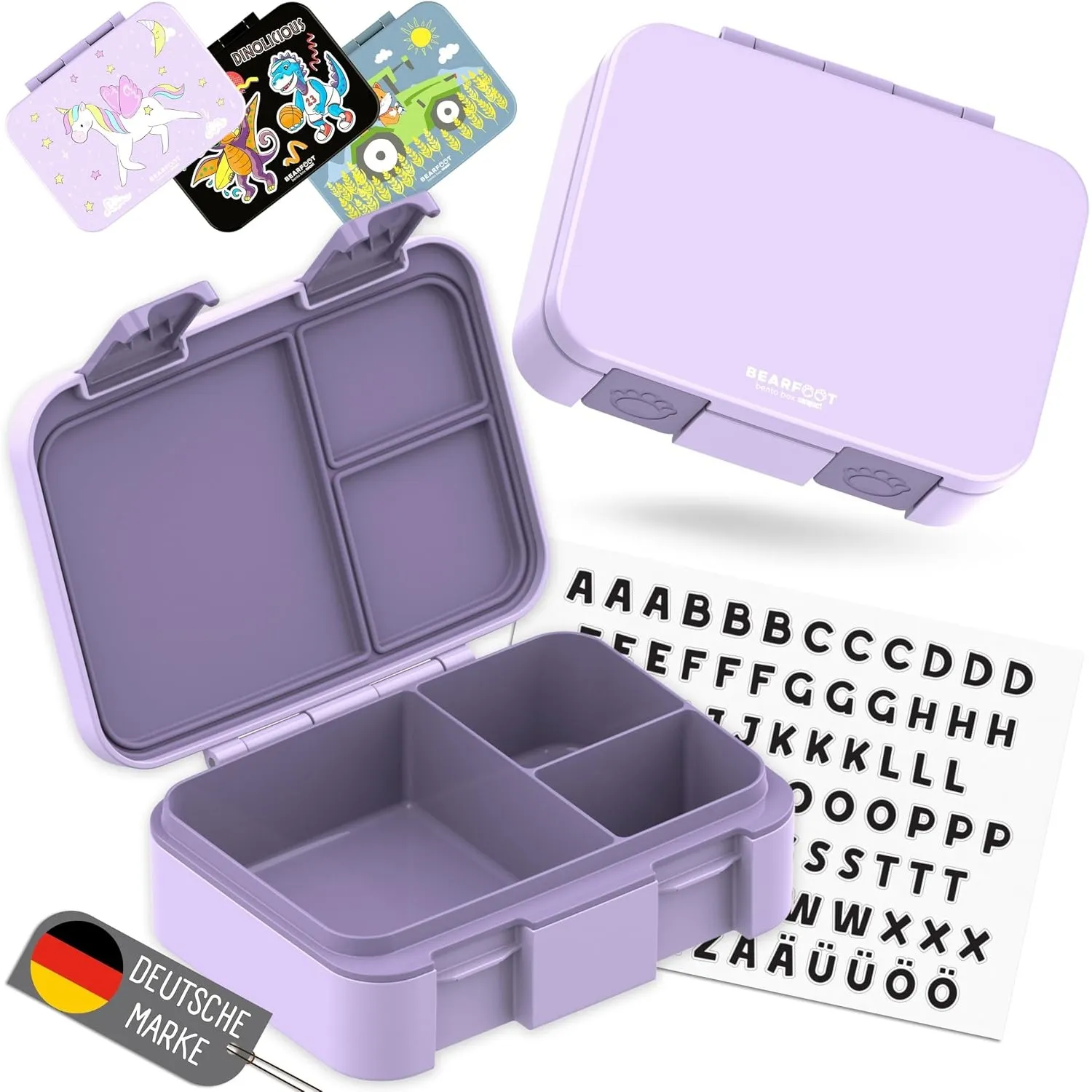 BEARFOOT Bento Box COMPACT Kinder Brotdose (Lila, 650 ml)