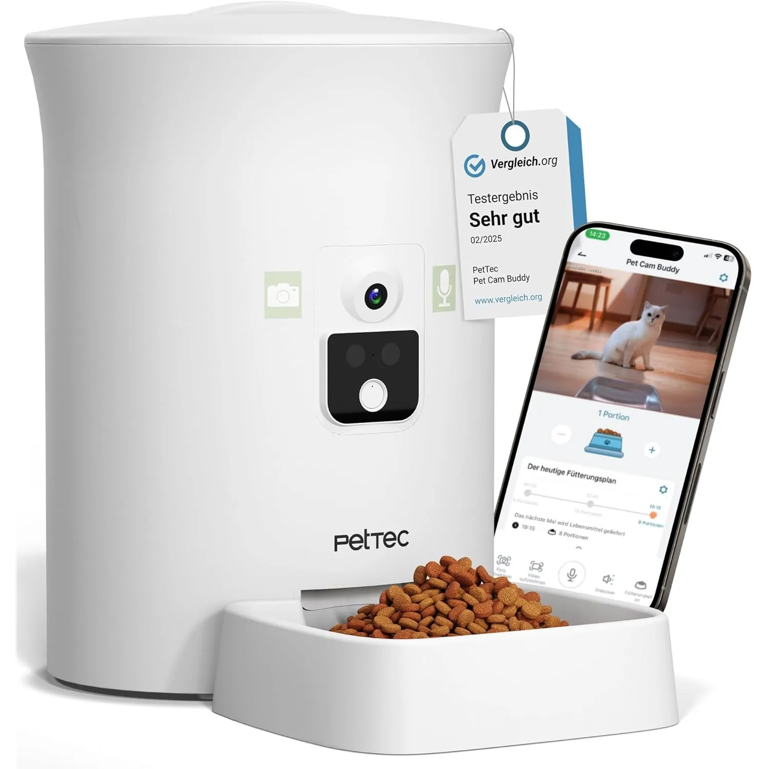 PetTec – Pet Cam Buddy Haustierkamera Futterautomat 8L für Katzen- & Hunde-Trockenfutter – Automatischer Futterspender …
