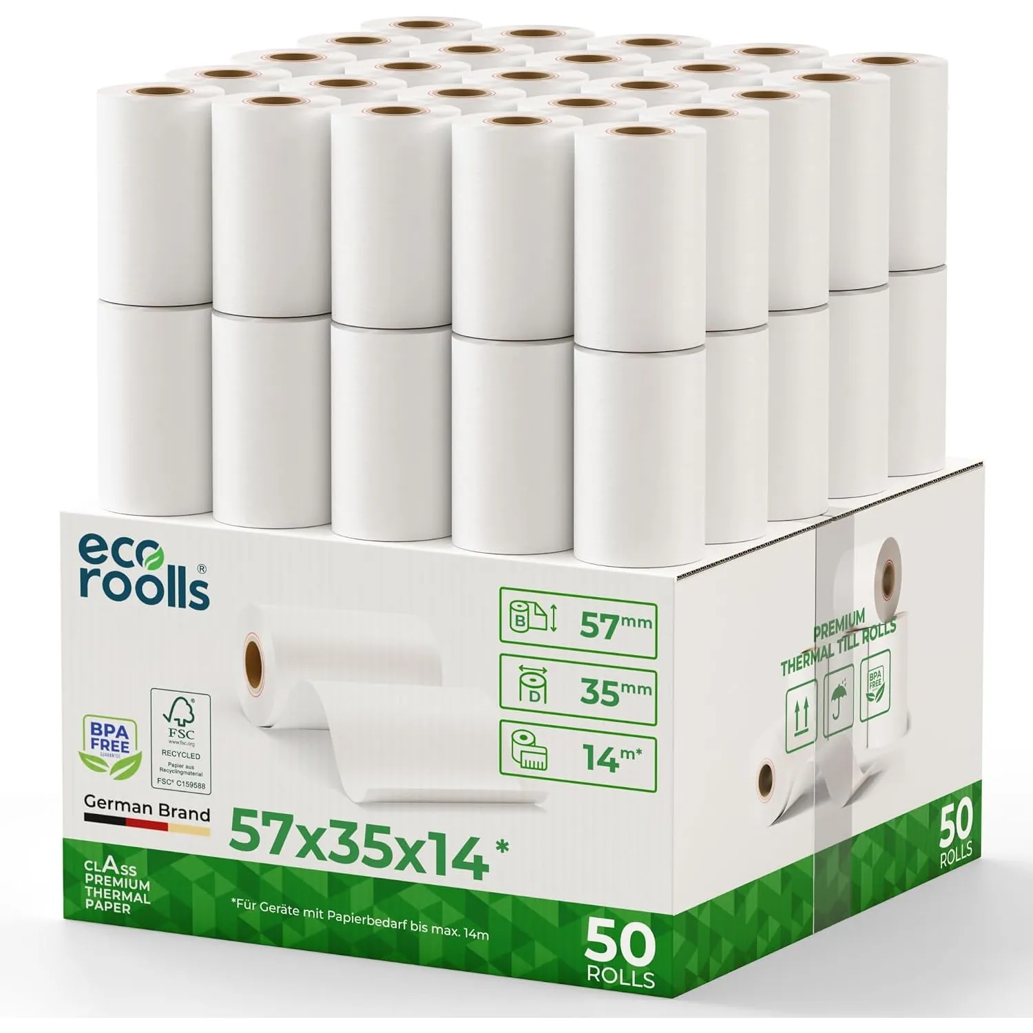 EC Cash Rollen Thermopapier 57mm x 35mm x 12mm - Kassenrollen 57x35x12 für EC & Kredit-Kartenlesegeräte - Thermorollen …