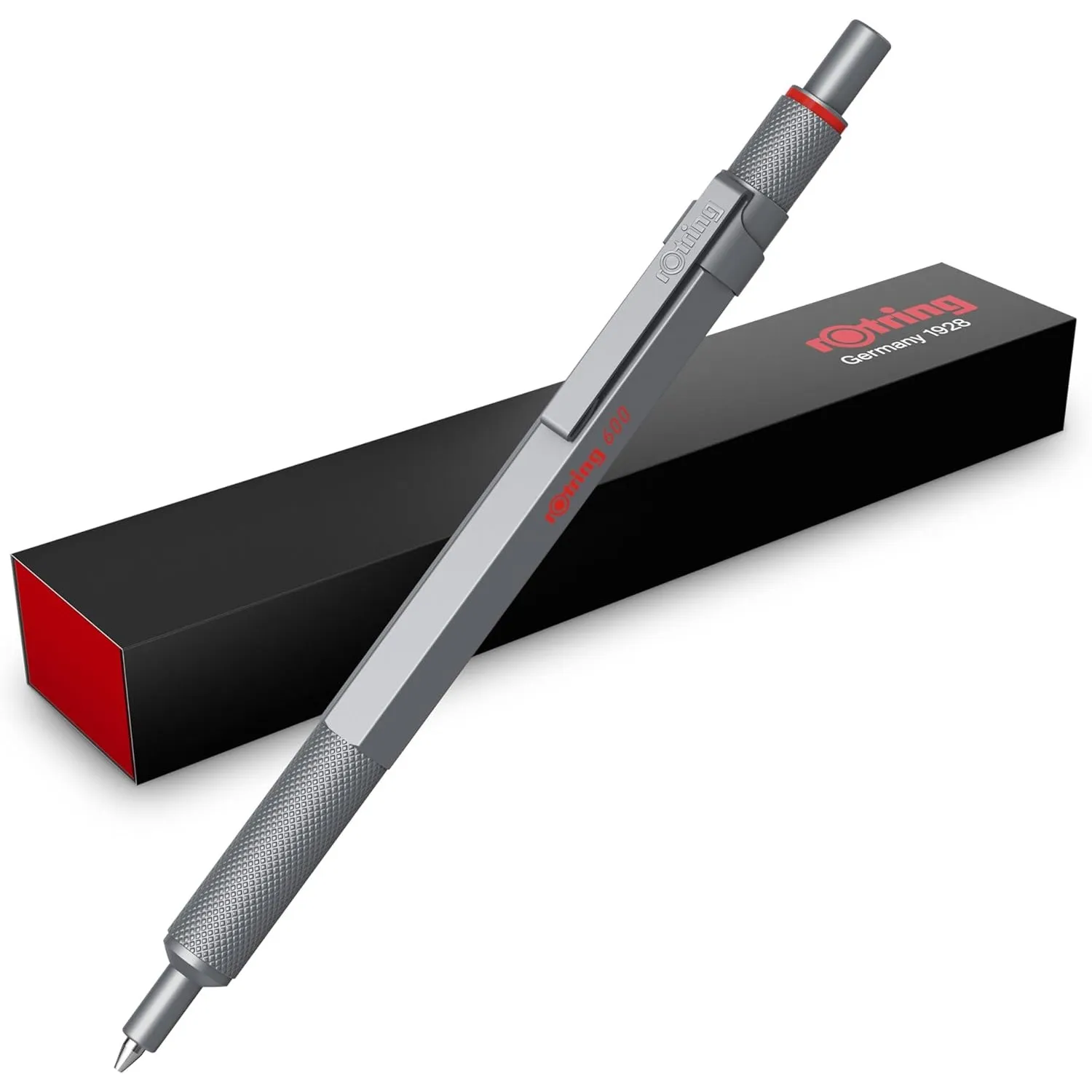 rOtring 600 Gelschreiber | 0,55 mm | Schwarze Tinte | Silberfarbenes Schreibgerät mit Metallschaft | Rutschfeste, gerän…