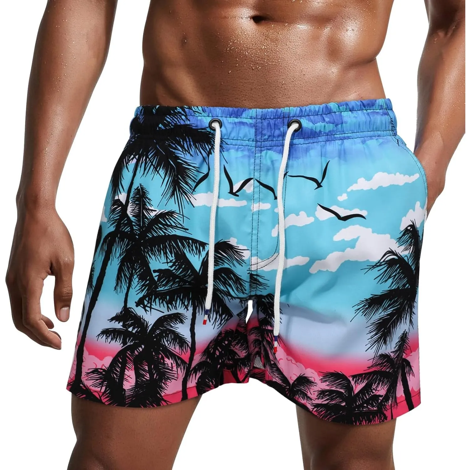 Badehose Herren Badeshorts Kurz Sportbekleidung Männer Schnelltrocknend Kurzen Strandhose Sporthose Schwimmhose mit Mes…