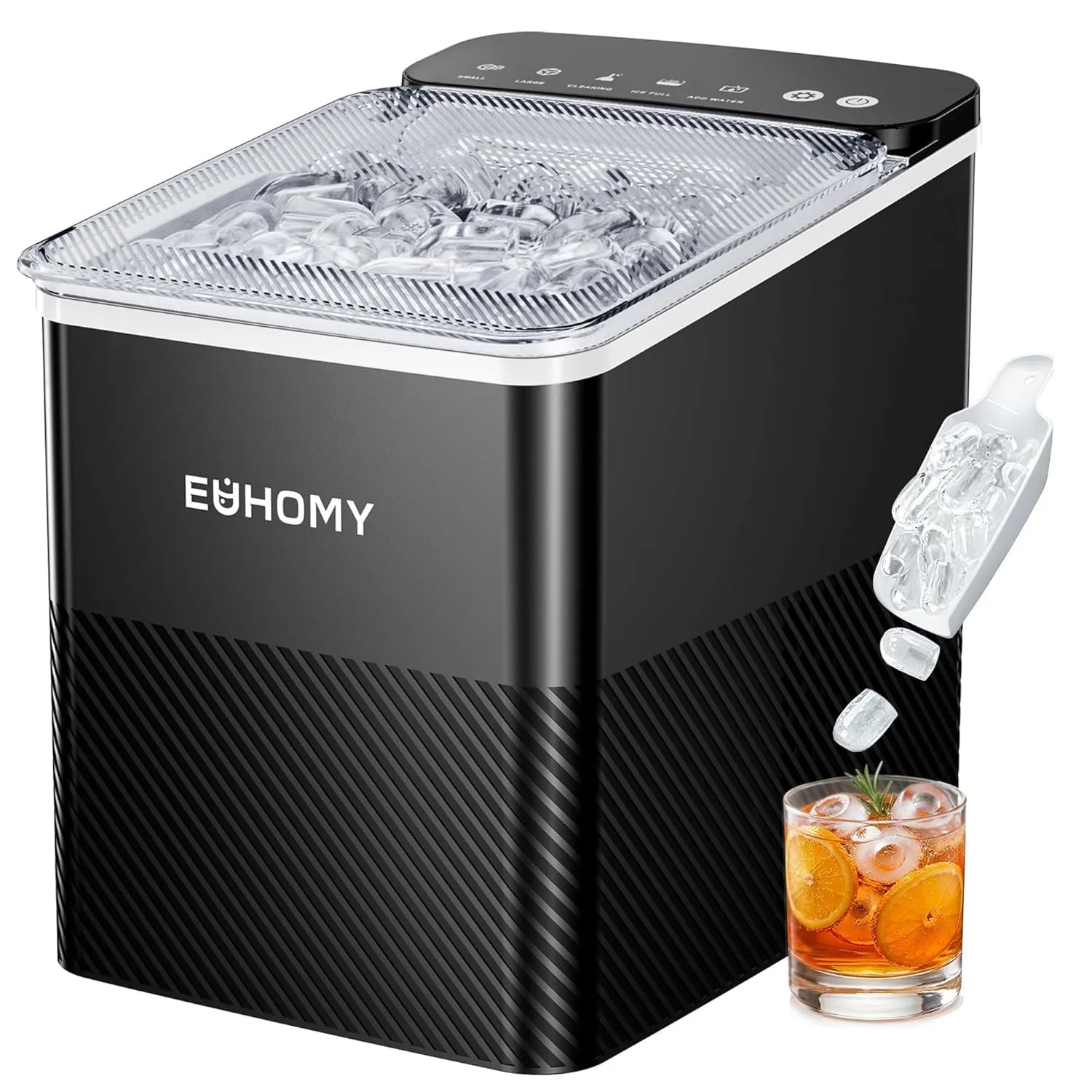 EUHOMY Eiswürfelmaschine, Kompaktes Design, Ein-Knopf-Einstellung, 9 Eiswürfel in 2 Größen, Automatische Reinigung, Int…