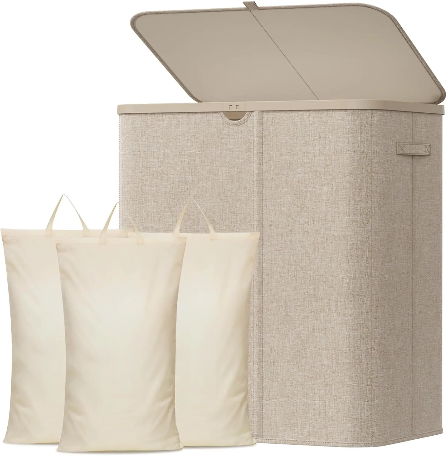 Lifewit 3 Compartments Laundry Basket with Lid, 165L Laundry Hamper with Plastic Frame, Foldable Large Laundry Sorter, …