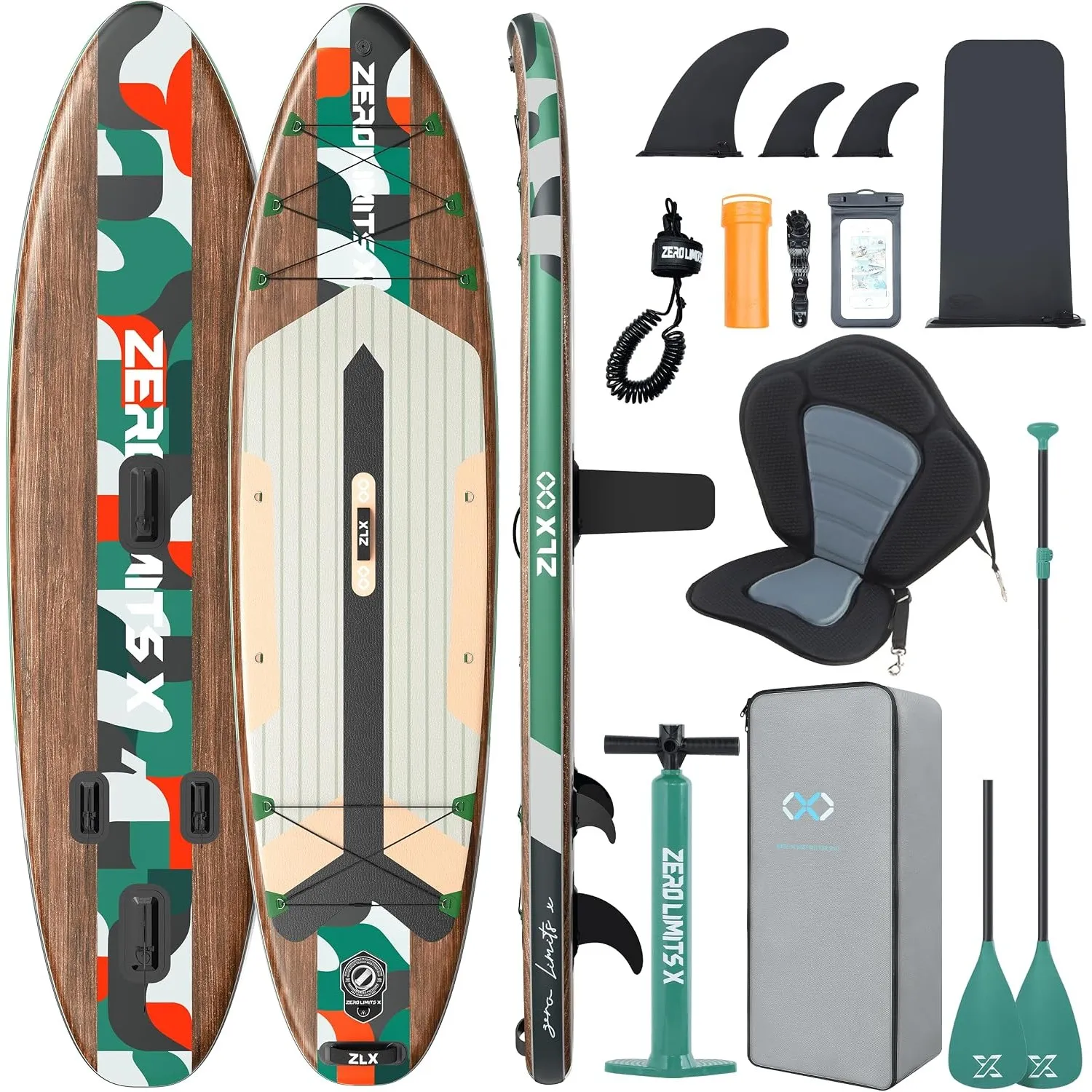 ZLX SUP Board mit Sitz Tragbar Stand up Paddling Board 320cm Stabil Aufblasbares Paddle Board für Erwachsene Familien A…