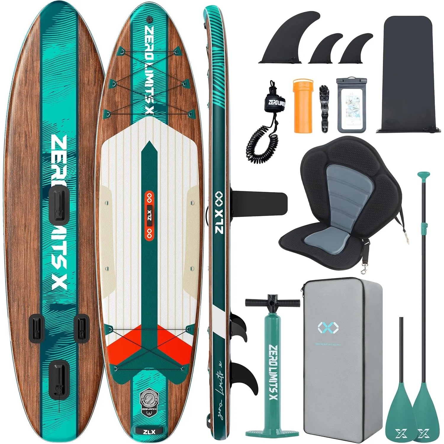 ZLX SUP Board mit Sitz Tragbar Stand up Paddling Board 320cm Stabil Aufblasbares Paddle Board für Erwachsene Familien A…