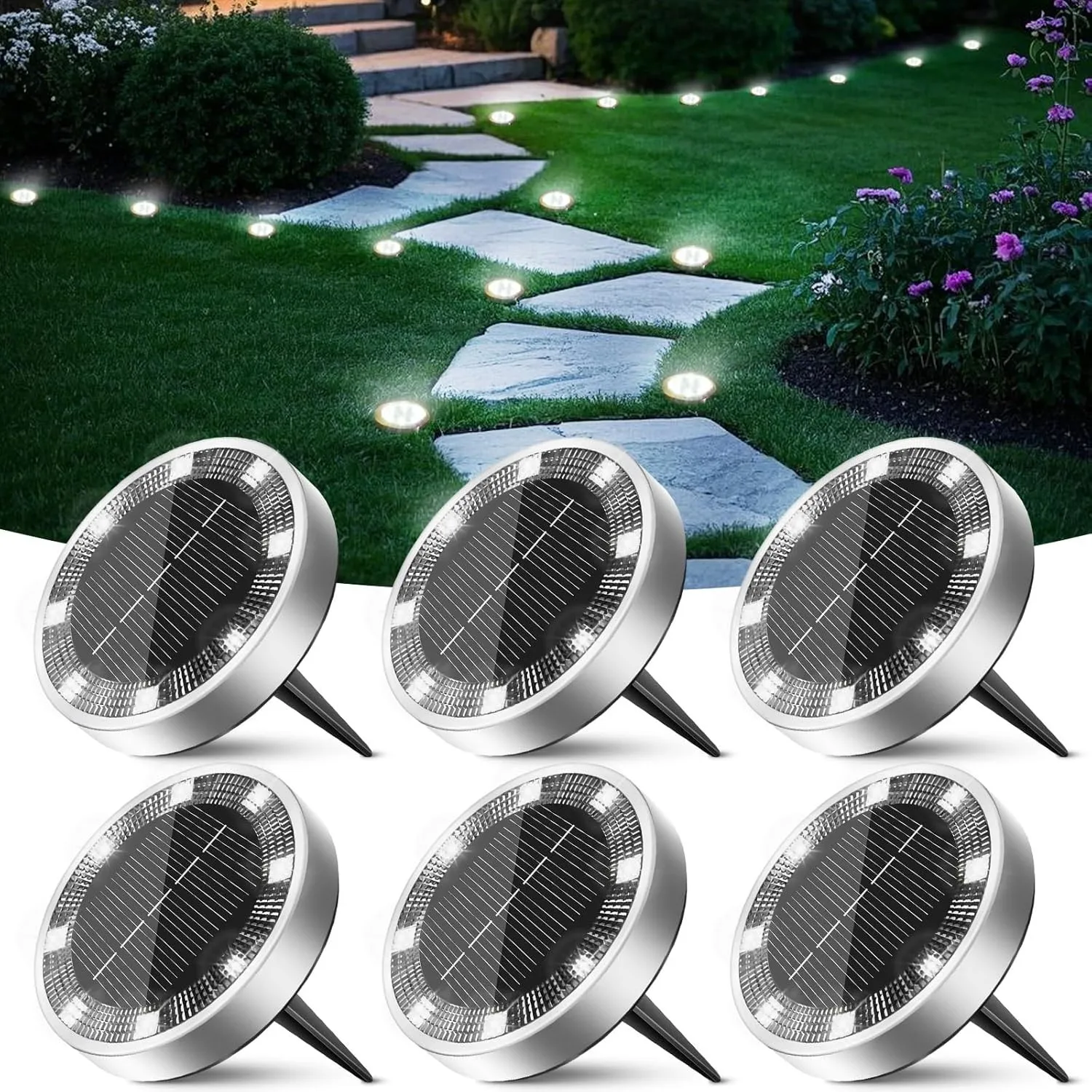 Peasur 6 Stück Solar Bodenleuchten Aussen, 8 LED Solarlampen für Außen Garten Wetterfest, Solarleuchten Gartenbeleuchtu…