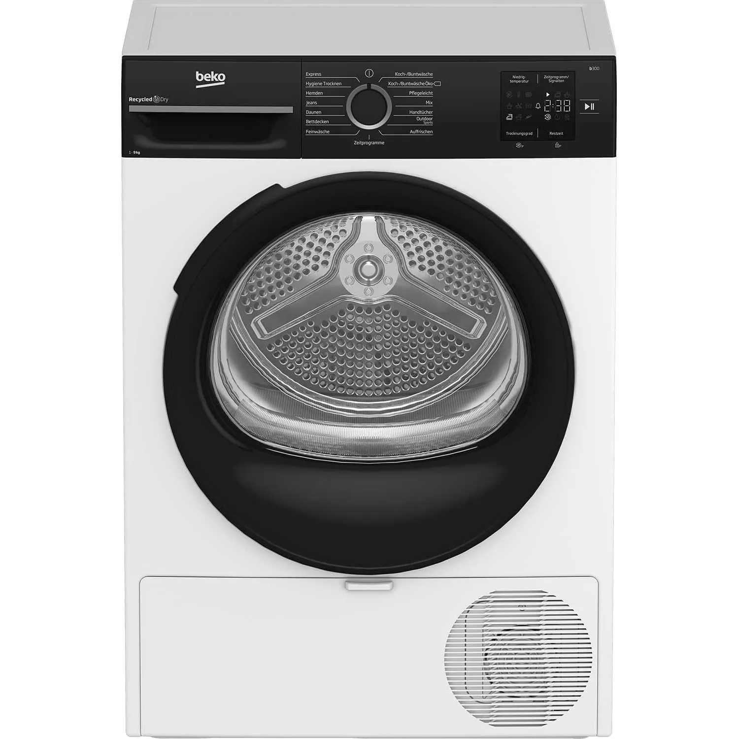 Beko BM3T39230W Wäschetrockner, 9 kg, Frontlader Wärmepumpentrockner, 15 Programme, Sensortrocknung, Säulenfähig, Aquaw…