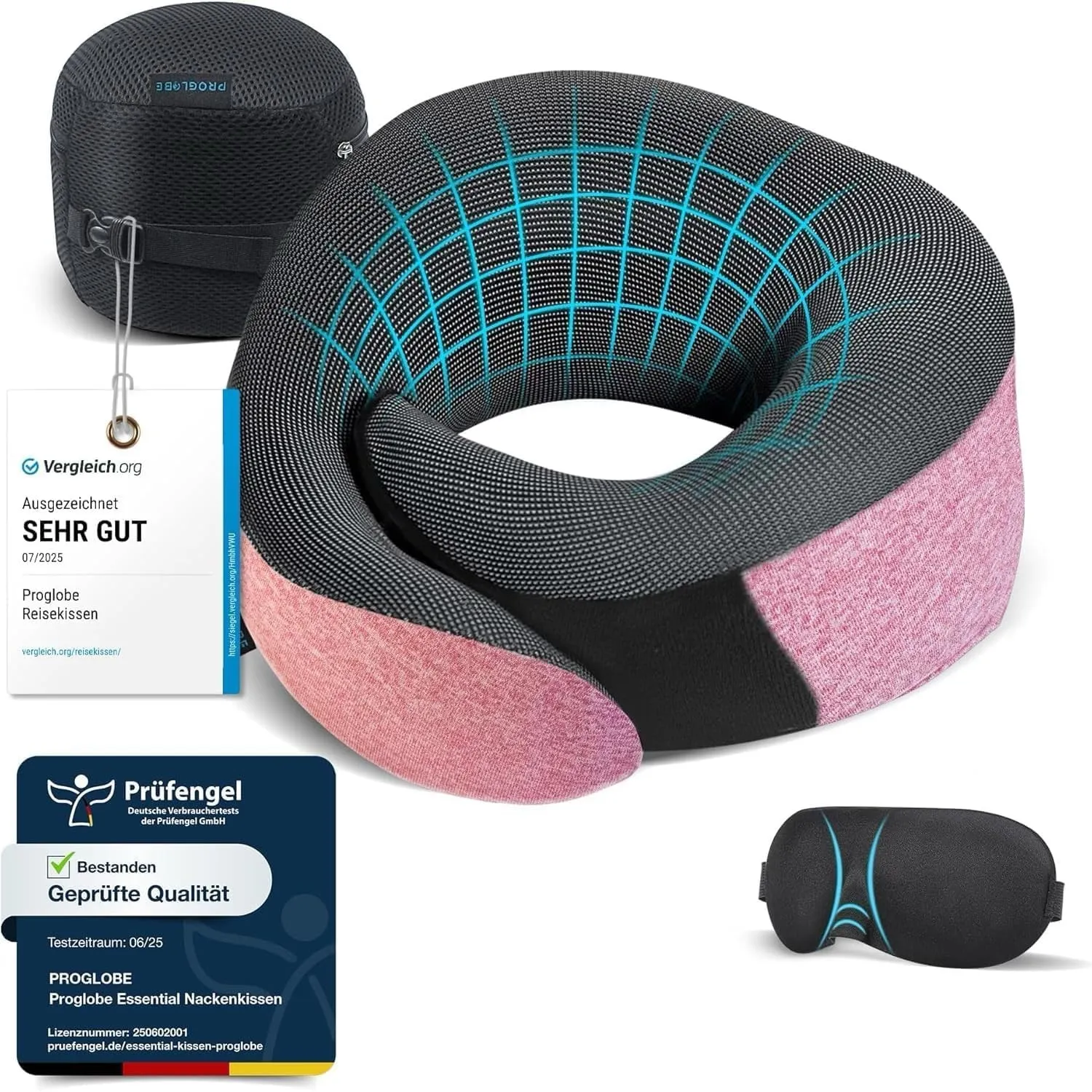 Proglobe Nackenkissen Flugzeug, Reisekissen 100% Memory Foam, Rosa