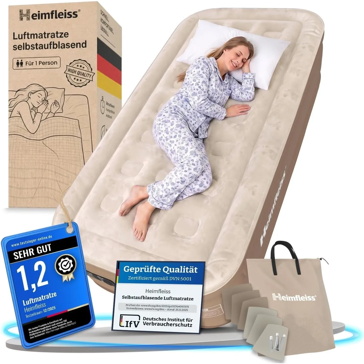 Heimfleiss® Luftmatratze selbstaufblasend 100x200 cm Luftbett 1 Person