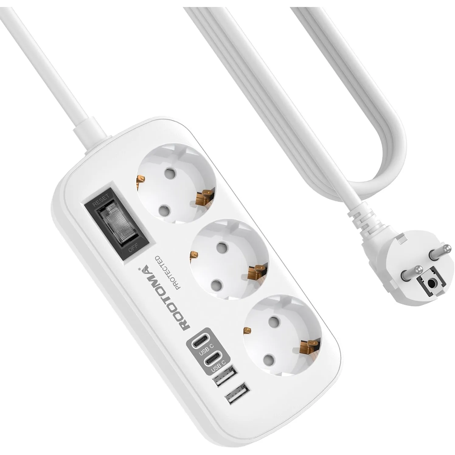 3 Fach Steckdose mit Überspannungsschutz Mehrfachsteckdose 4 USB(2 USB-C)