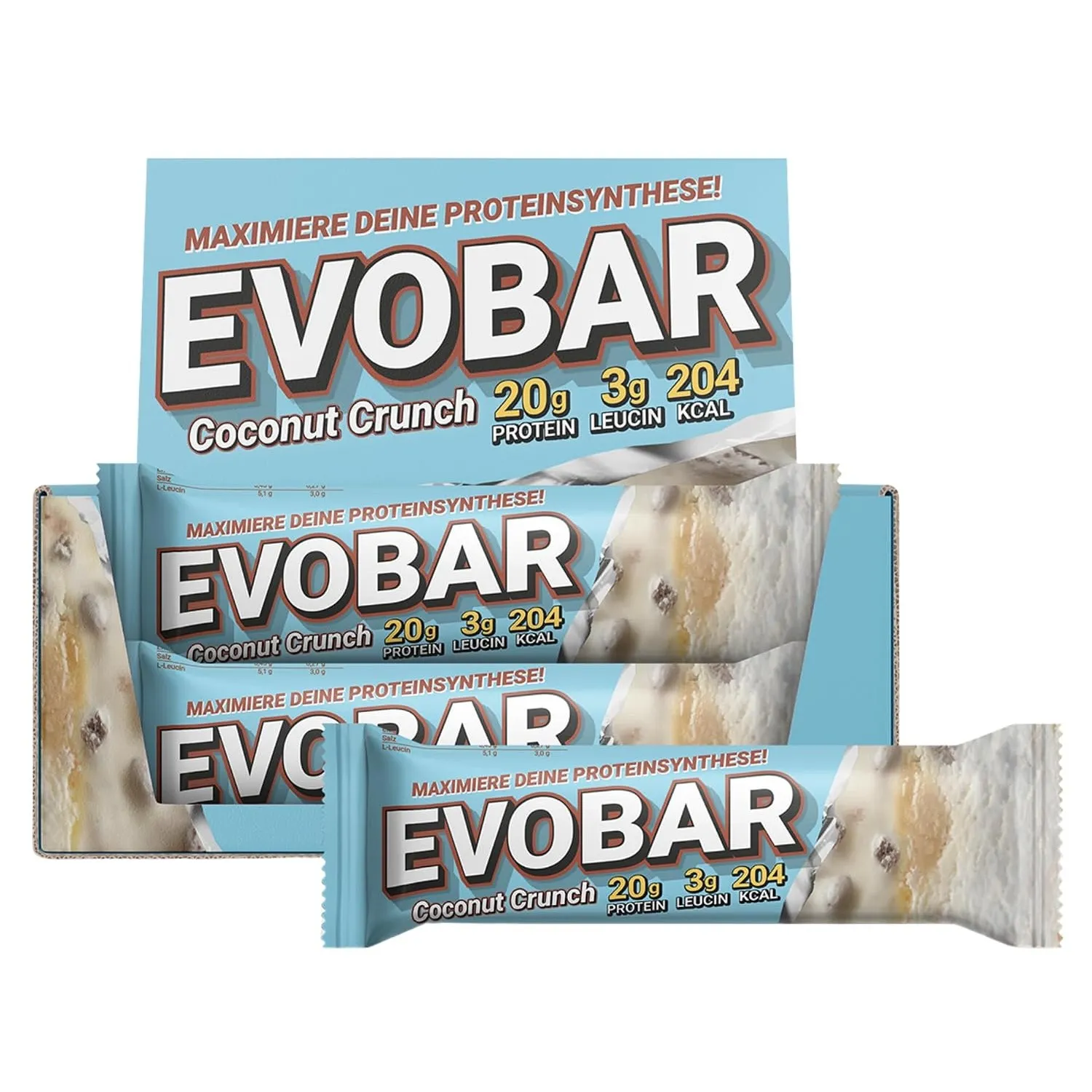 EVO SPORTS FUEL EVOBAR Coconut Crunch Protein Riegel | 12 x 60g | ZERO palmöl Eiweißriegel mit 20g protein pro Bar | ge…