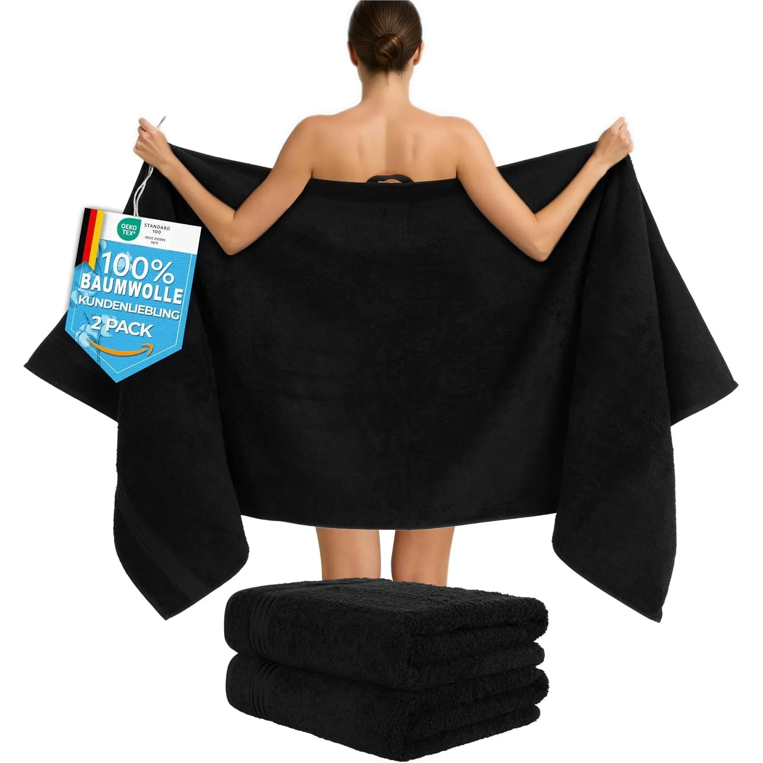 Hammetex Saunahandtuch 2er Set 80x200 cm, XL Duschtuch, 100% Baumwolle