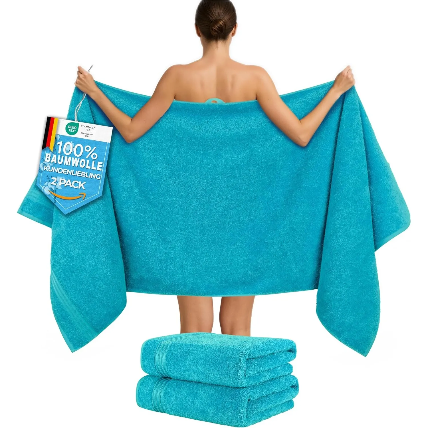 Hammetex Saunahandtuch 2er Set 80x200 cm, XL Duschtuch, 100% Baumwolle