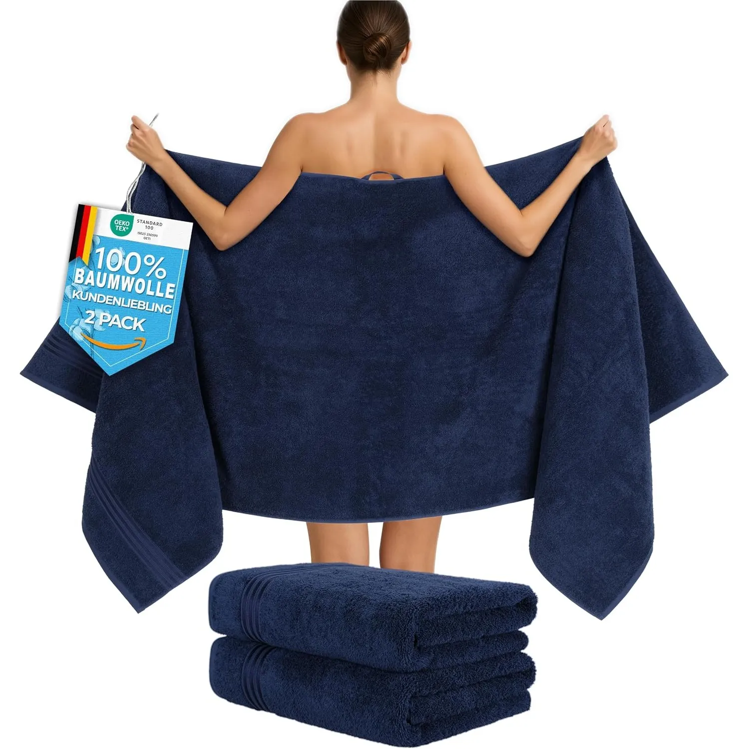 Hammetex Saunahandtuch 2er Set 80x200 cm, XL Duschtuch, 100% Baumwolle