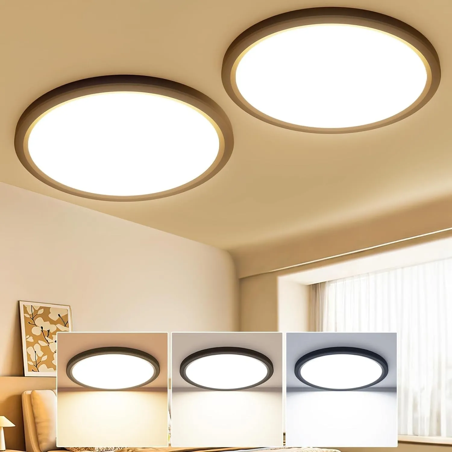 2 Stücke Deckenlampe LED Deckenleuchte Flach 18W, Ø22CM, 3Farben 3000K/4000K/6500K, IP44 Badlampe, 1800LM Modern LED La…