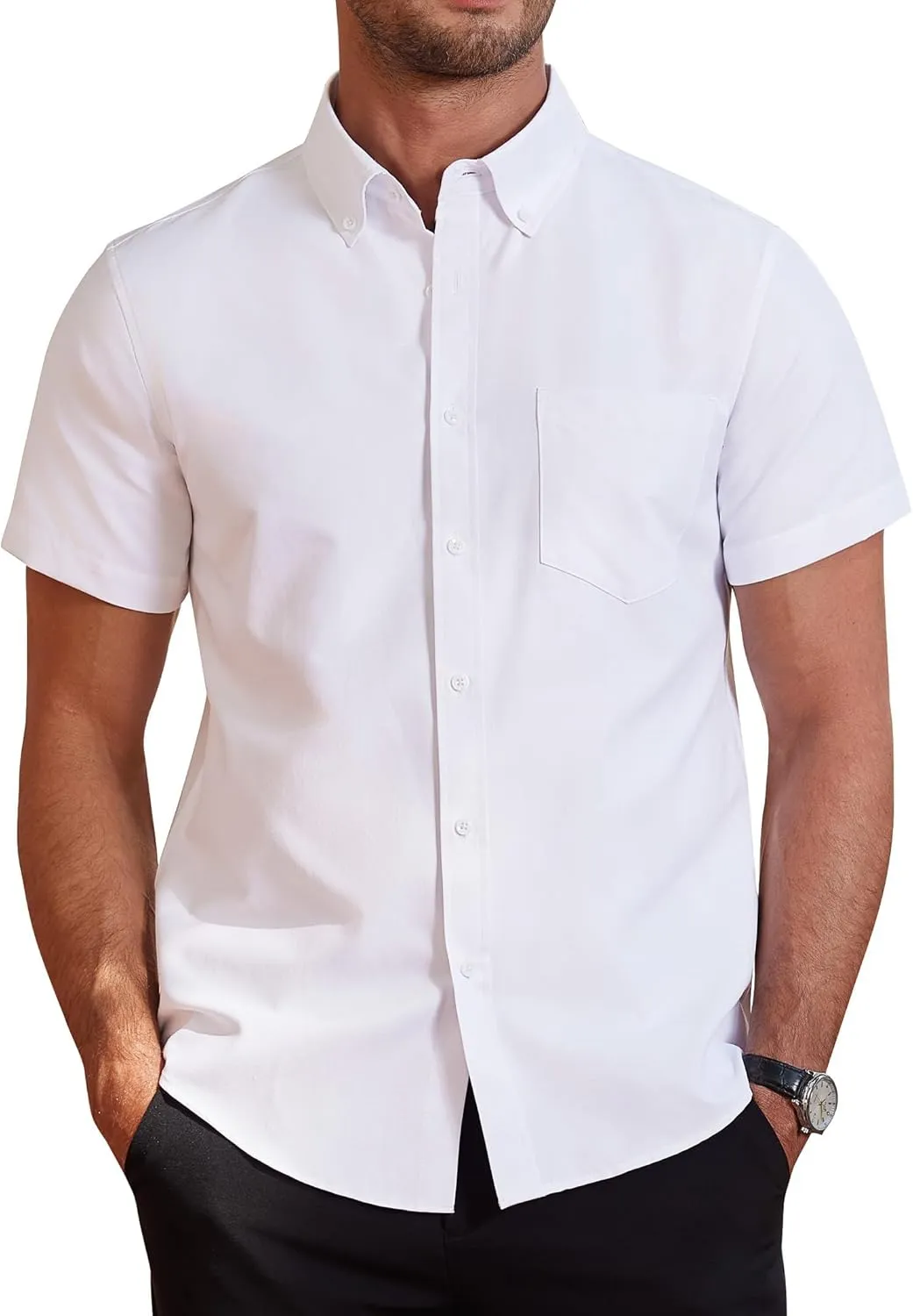 J.VER Men's Short Sleeve Summer Shirt Casual Business Oxford Regular Fit Short Sleeve Shirt Cotton Shirt Button Down Sh…