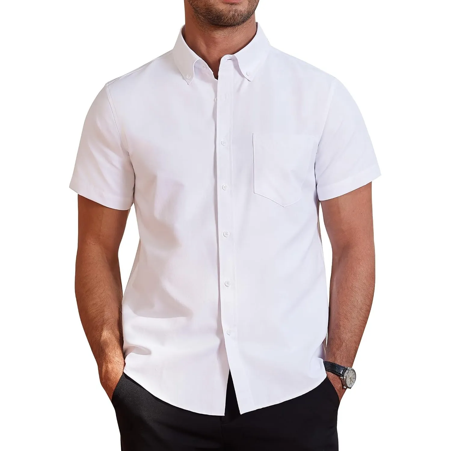 J.VER Hemd Herren Kurzarm Sommerhemd Freizeit Business Oxford Regular Fit Kurzarmhemd Baumwollhemd Button Down Shirt Mi…
