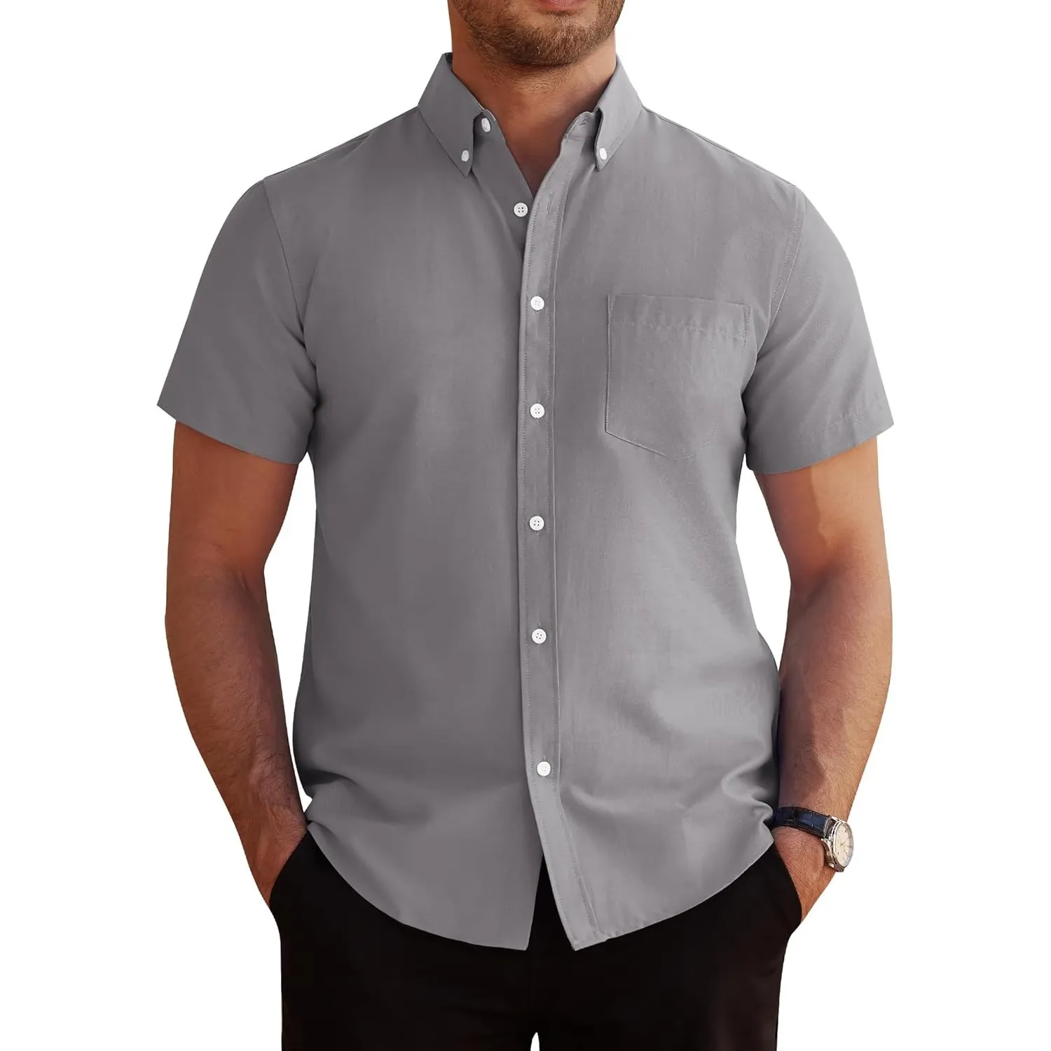 J.VER Hemd Herren Kurzarm Sommerhemd Freizeit Business Oxford Regular Fit Kurzarmhemd Baumwollhemd Button Down Shirt Mi…
