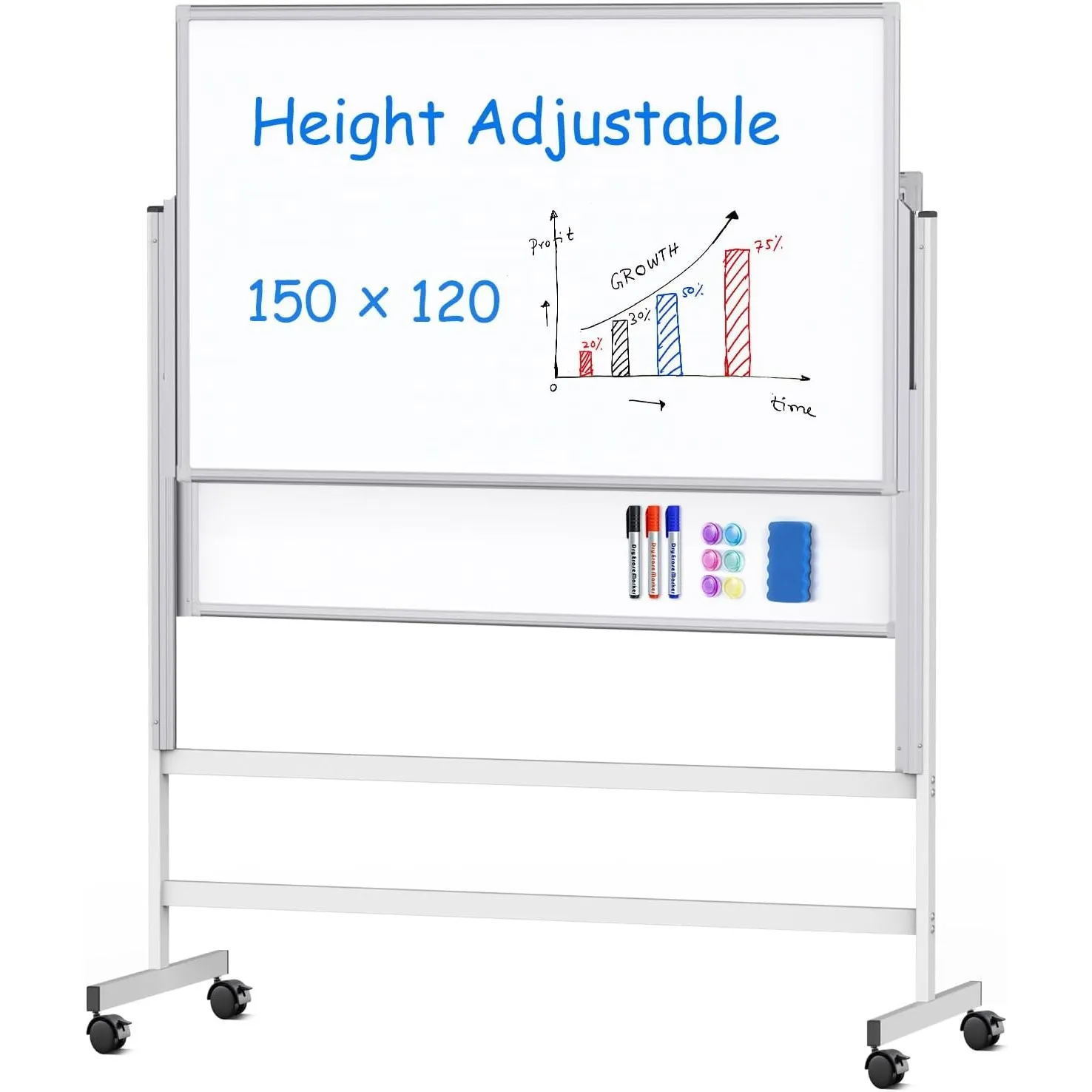 maxtek Mobiles Whiteboard mit Ständer 150 x 120 cm, Flipchart auf Rollen