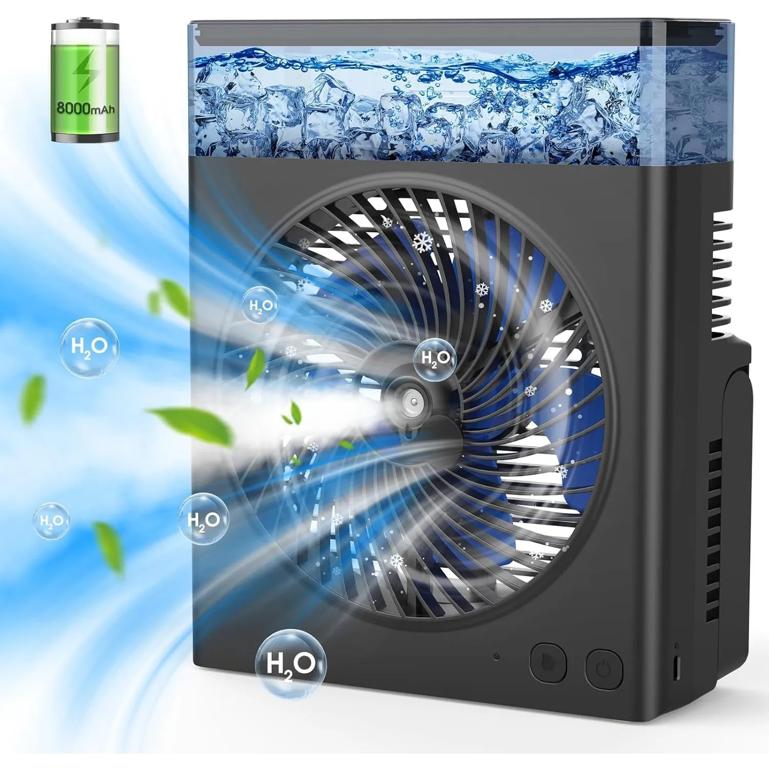 Tragbarer Nebel-Ventilator, 8000mAh 8-Zoll wiederaufladbarer Akku Ventilator Tischventilator mit 600mL Wassertank, leis…