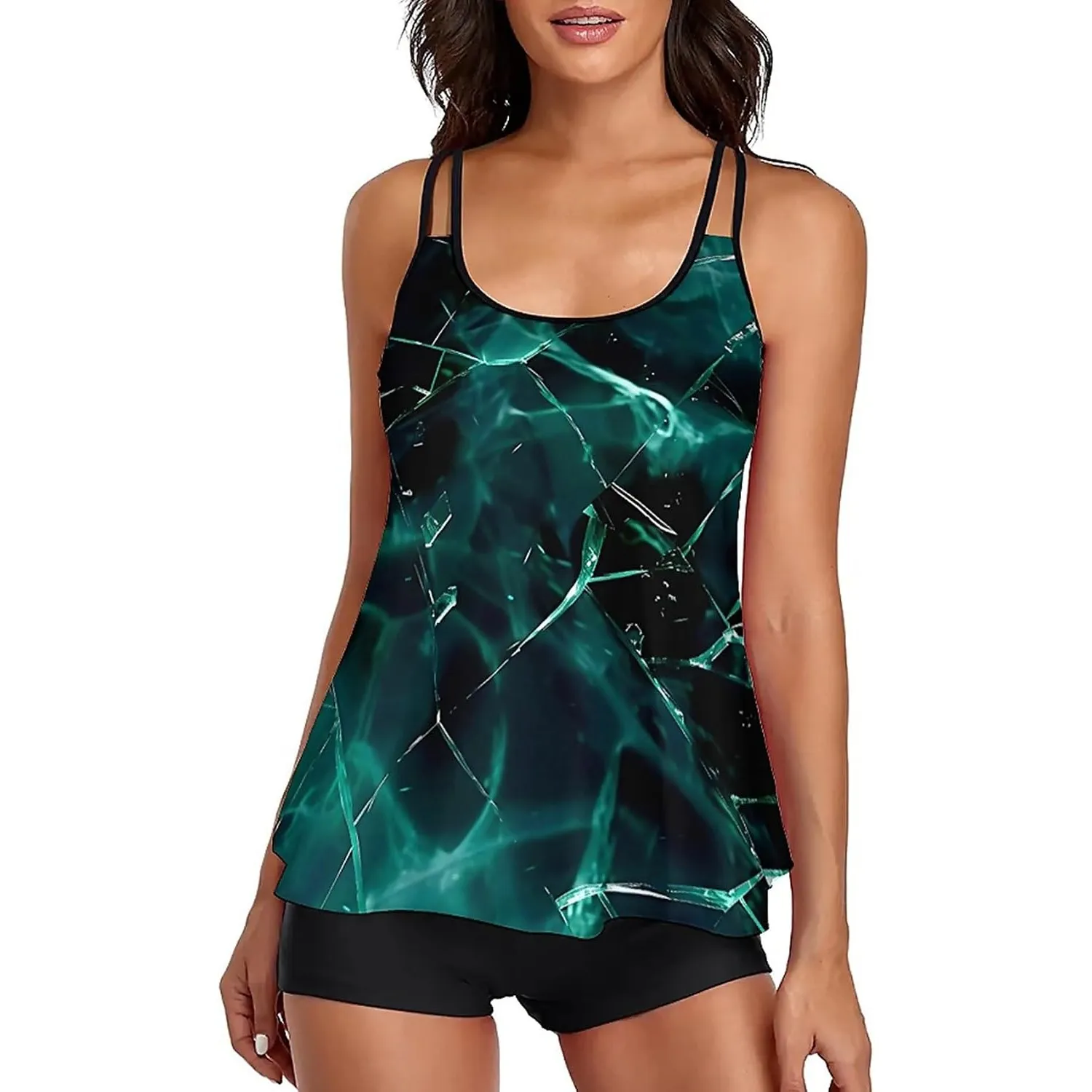 wihnsinop Tankini Damen Bauchweg Bademode Set Freizeit Badeanzug Tankinis Zweiteiler Sets Sommer Elegant Badeanzüge für…