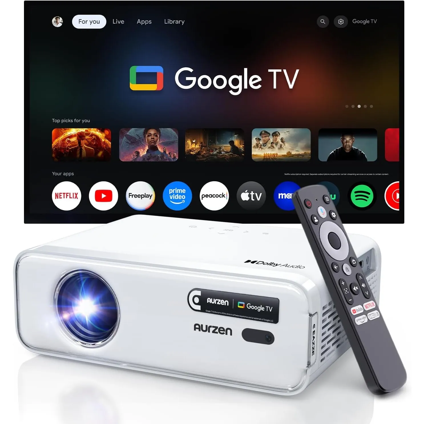 Aurzen Eazze D1G Beamer mit Google TV & Dolby Audio – für Heimkino & Garten