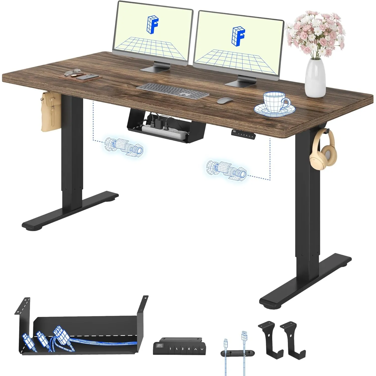 FLEXISPOT Höhenverstellbarer Schreibtisch elektrisch, Doppelmotor 160x80 cm