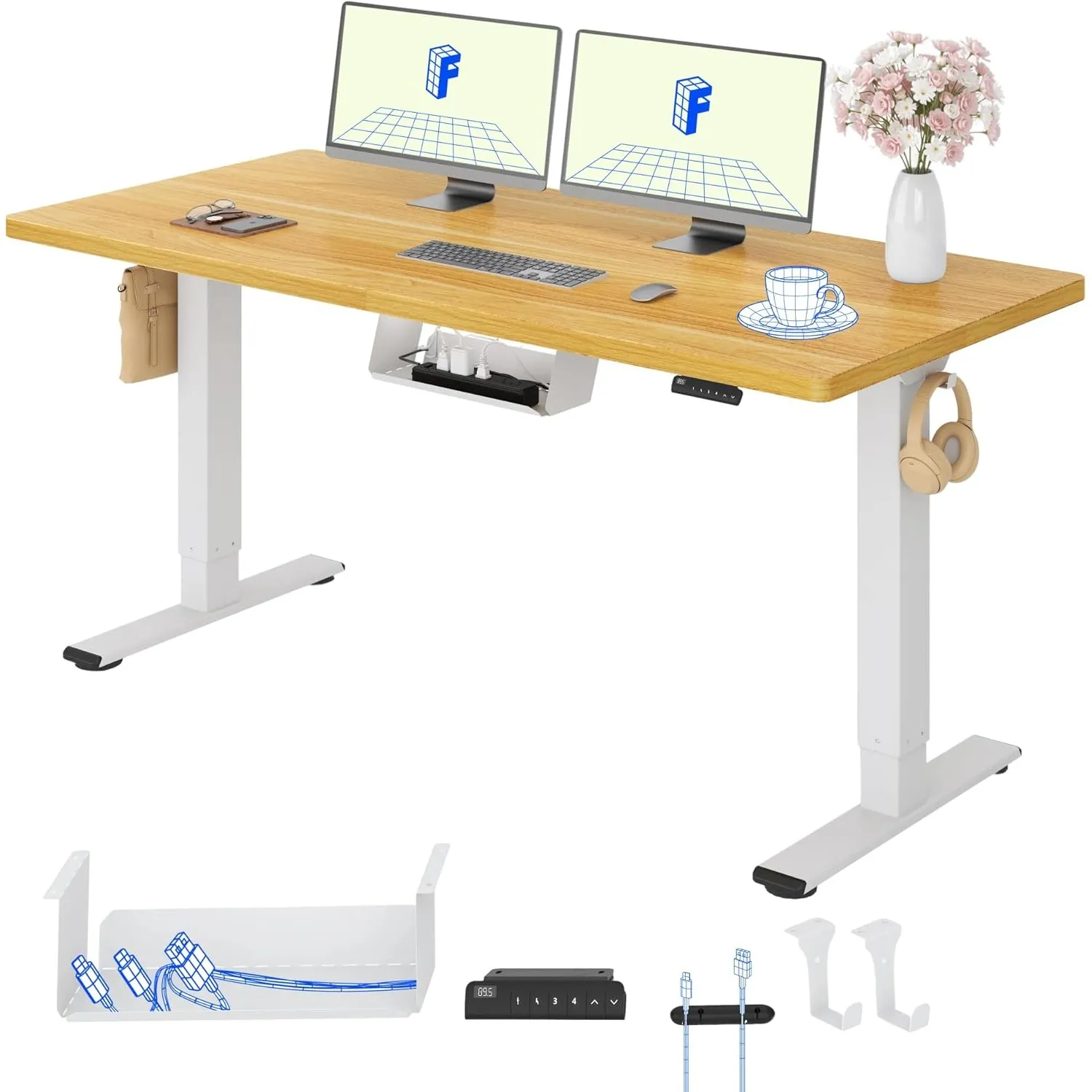 FLEXISPOT Höhenverstellbarer Schreibtisch mit 2 Motoren & 25MM einteiliger Tischplatte,ergonomischer Bürotisch - 140 x …