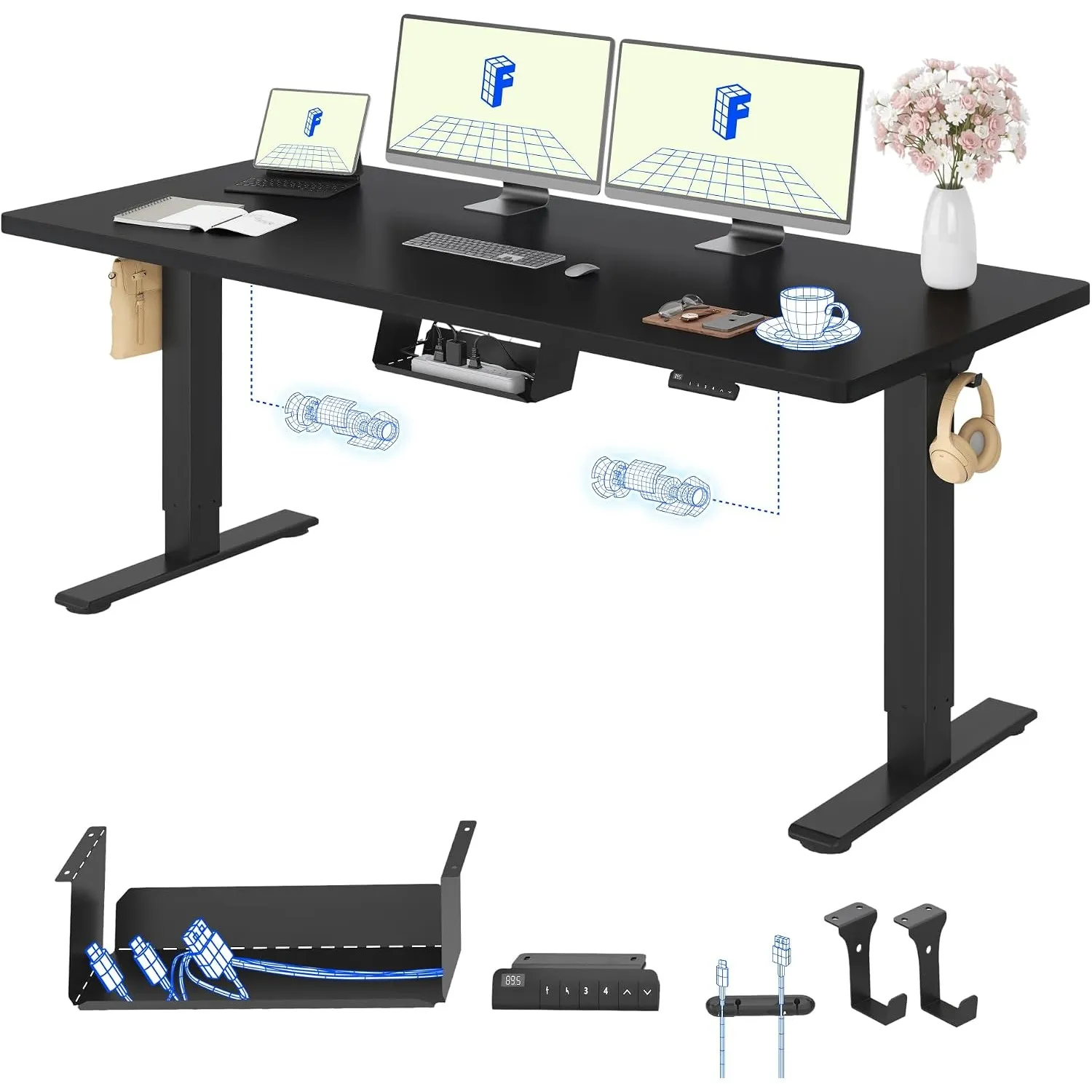 FLEXISPOT Höhenverstellbarer Schreibtisch elektrisch, Doppelmotor 180x80 cm | Elektrischer Büro- & Computertisch mit 25…
