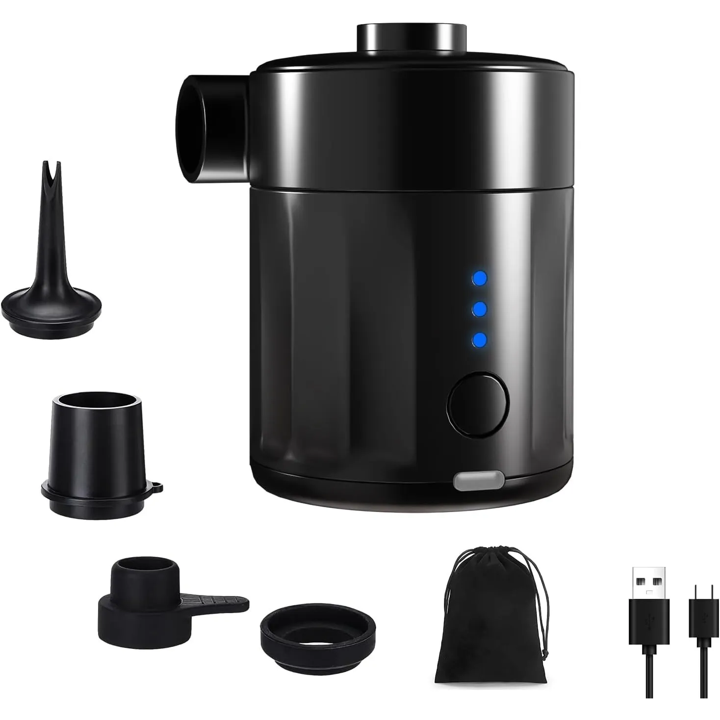 Mojimdo Tragbare Elektrische Luftpumpe, 5000 Pa Pumpe Akku, 450L/Min, Kompakte Air Pump mit 4 Düsen, für Camping, Luftm…
