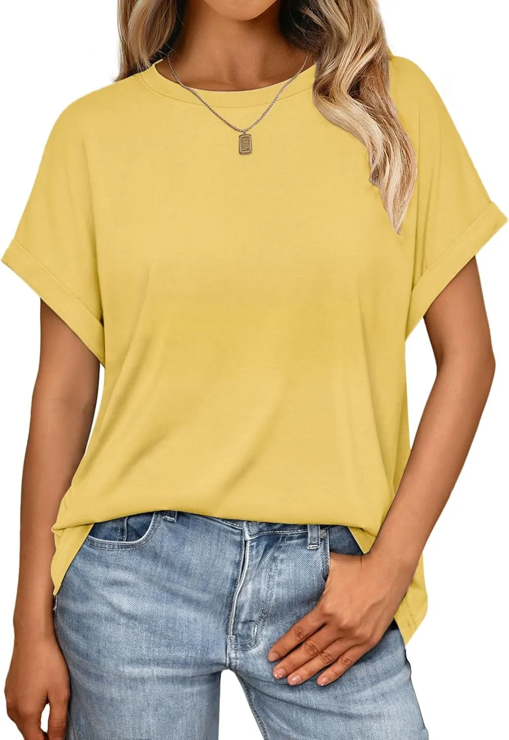 Cuptacc Tshirt Damen Rundhalsausschnitt Kurzarm Oversize T Shirt Sommer Casual Flügelärmel Top Damen Locker