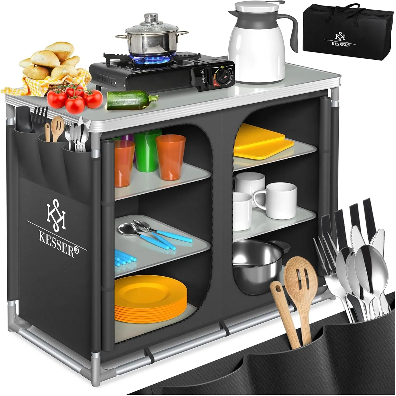 KESSER® Campingküche | Inkl. Tragetasche | Campingschrank Faltschrank | mit Aluminiumgestell | Reiseküche | Küchenbox |…
