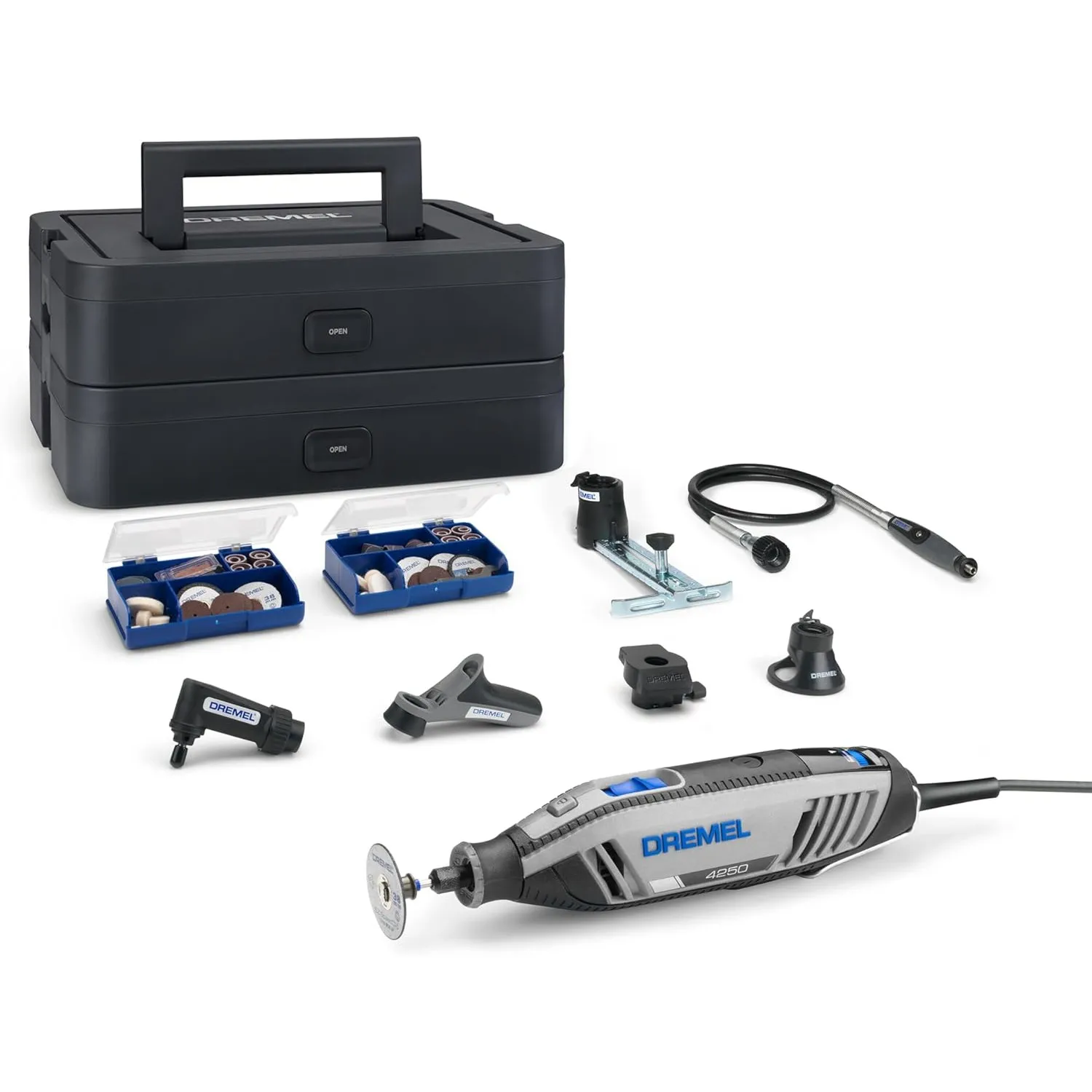 Dremel 4250 Multitool 175W, variable Drehzahl 5.000-35.000 U-min, Multitool-Kit mit 6 Aufsätzen, 1 Dremel BOX, 128 Zube…