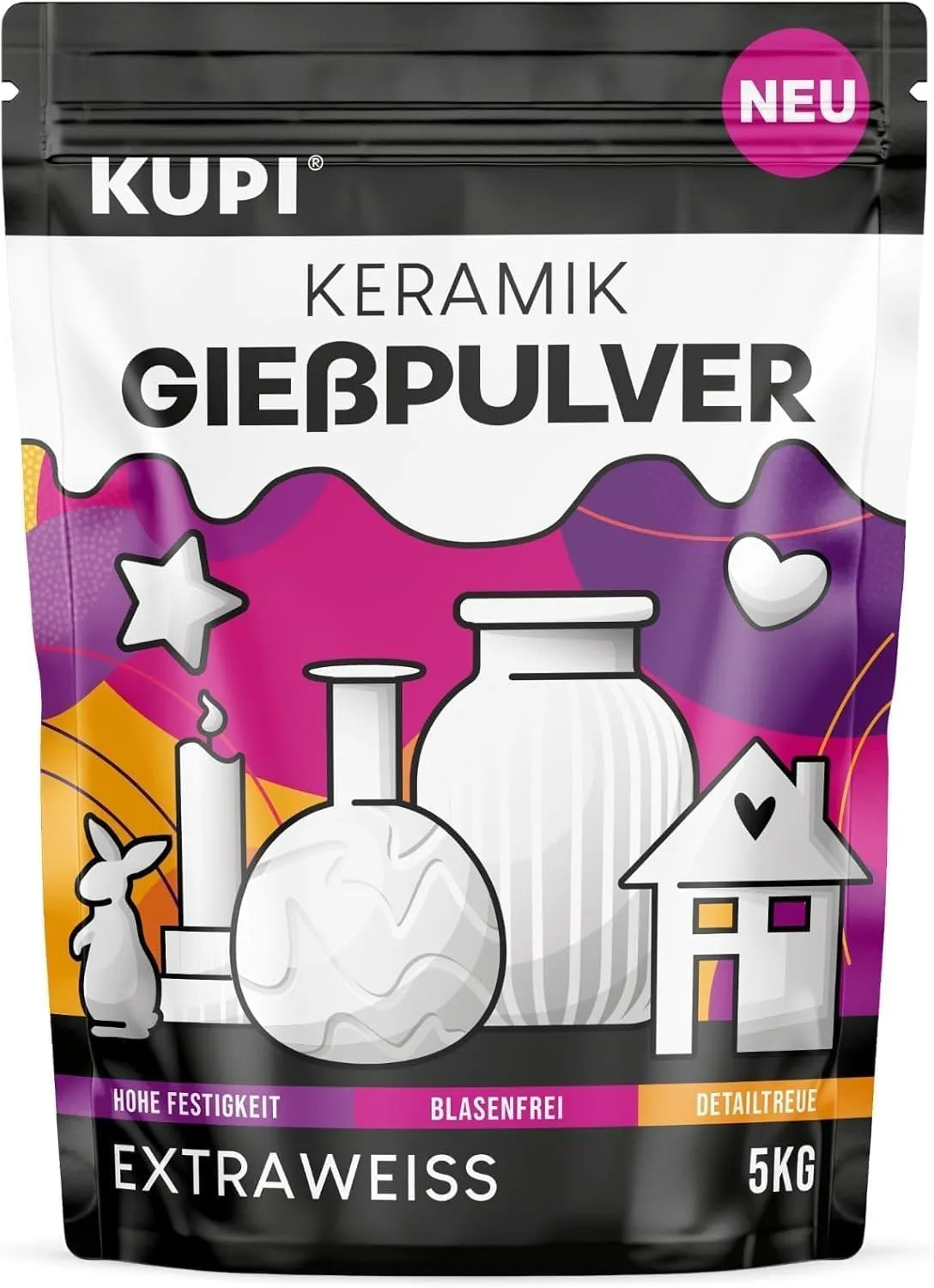 KUPI Keramik Gießpulver Weiß 10kg | Gips zum Gießen Lufthärtend & Geruchlos | Gießmasse für Silikonformen | Reliefgießp…