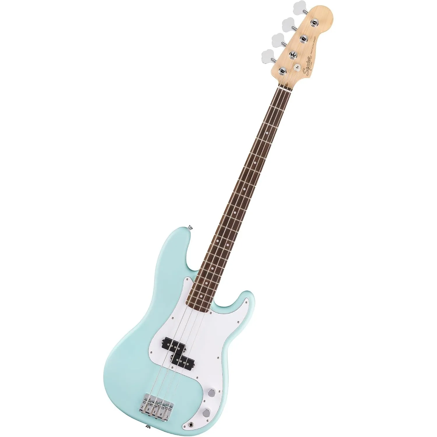 Squier by Fender Debut Collection Precision Bass, Laurel-Griffbrett, Weißes Schlagbrett, Daphne Blue