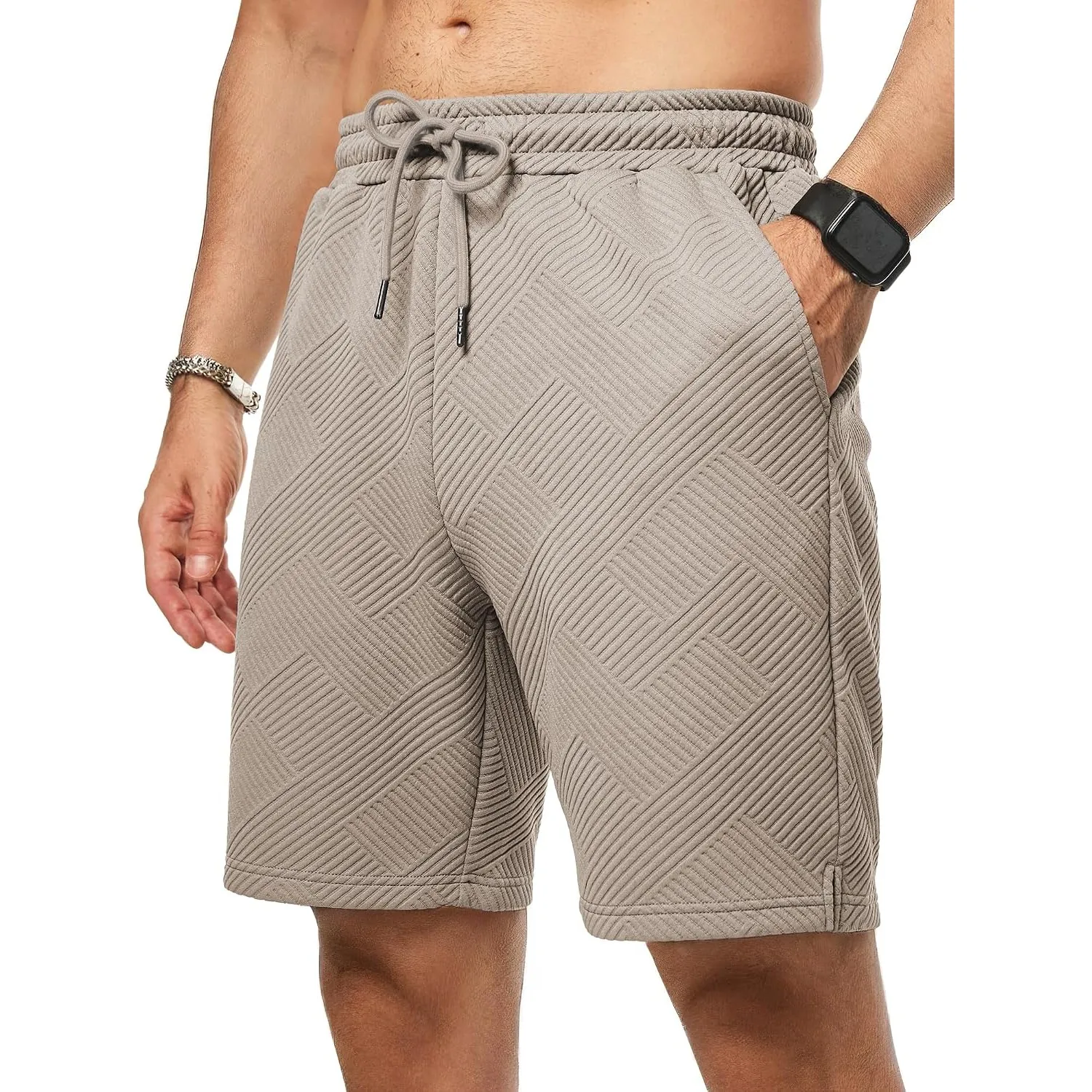 JMIERR Herren Textur Kurze Hosen Sommer Shorts mit 3 Taschen | Lässig, elastische Taille, Kordelzug, leicht, Sommerstra…