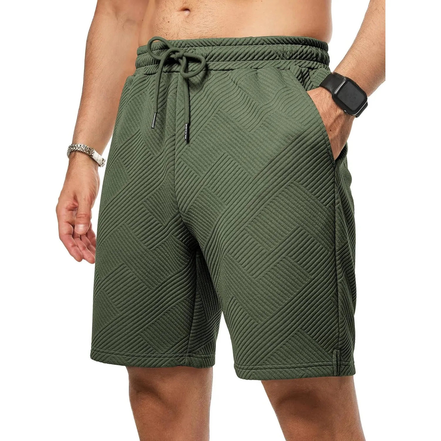 JMIERR Herren Textur Kurze Hosen Sommer Shorts mit 3 Taschen | Lässig, elastische Taille, Kordelzug, leicht, Sommerstra…