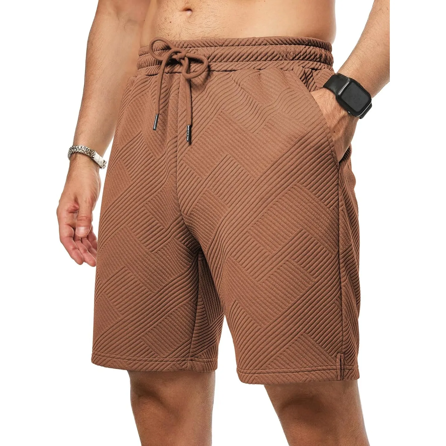 JMIERR Herren Textur Kurze Hosen Sommer Shorts mit 3 Taschen | Lässig, elastische Taille, Kordelzug, leicht, Sommerstra…