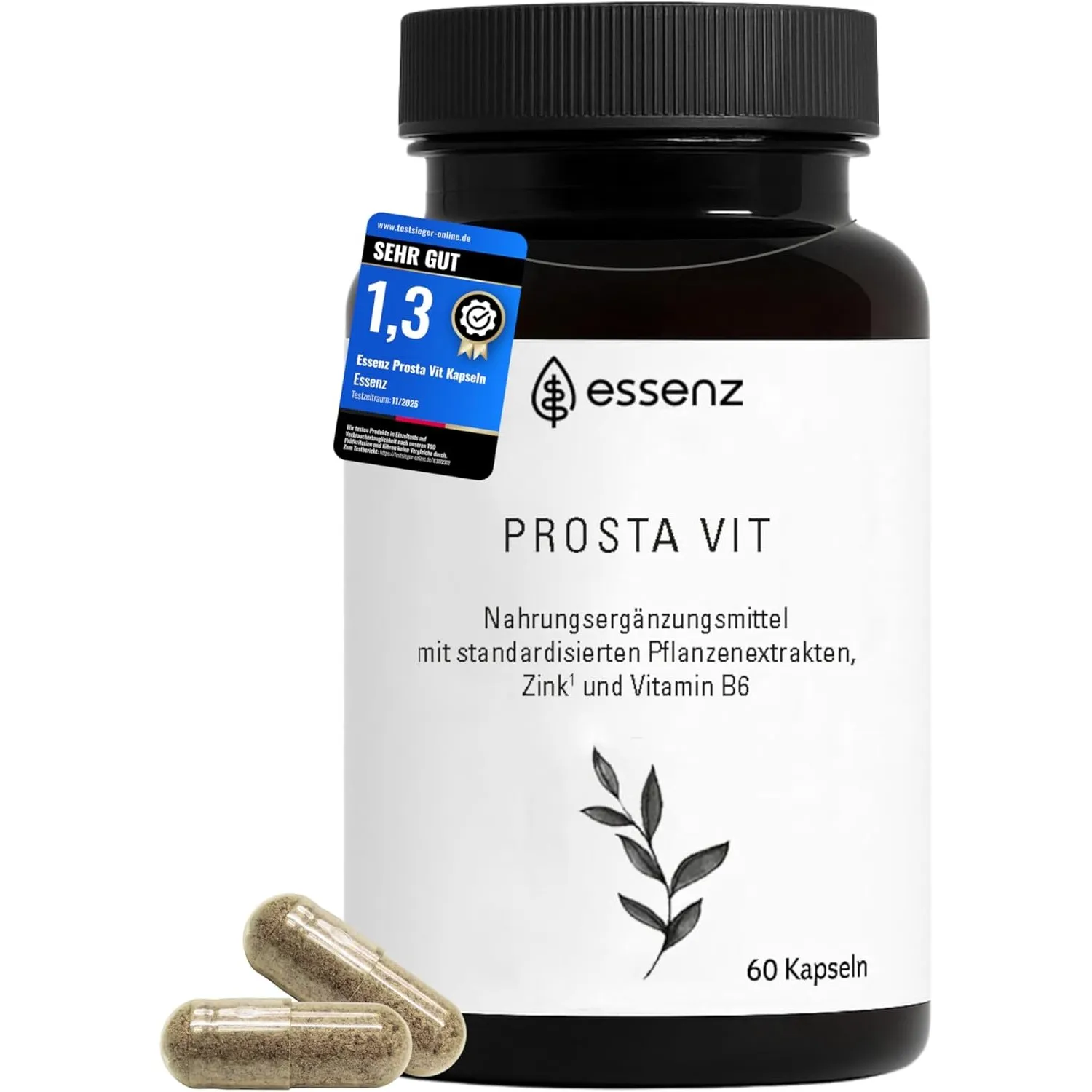 ESSENZ Prosta Vit – 60 Kapseln mit Kürbiskern-, Sägepalmen- & Brennnesselwurzel-Extrakt sowie Zink & Vitamin B6 – vegan…