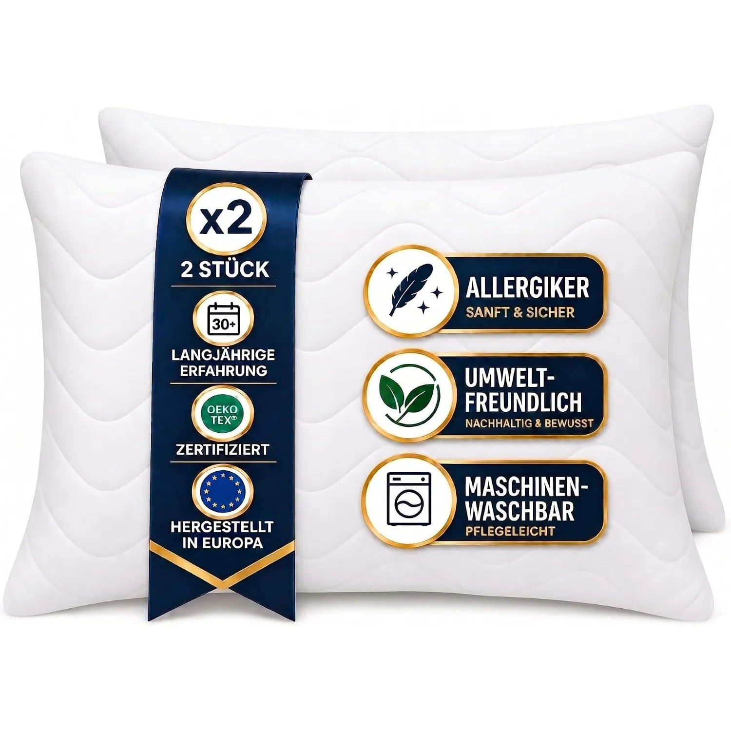 FAM Home Kopfkissen 50x70 2er Set – Schlafkissen weich & atmungsaktiv