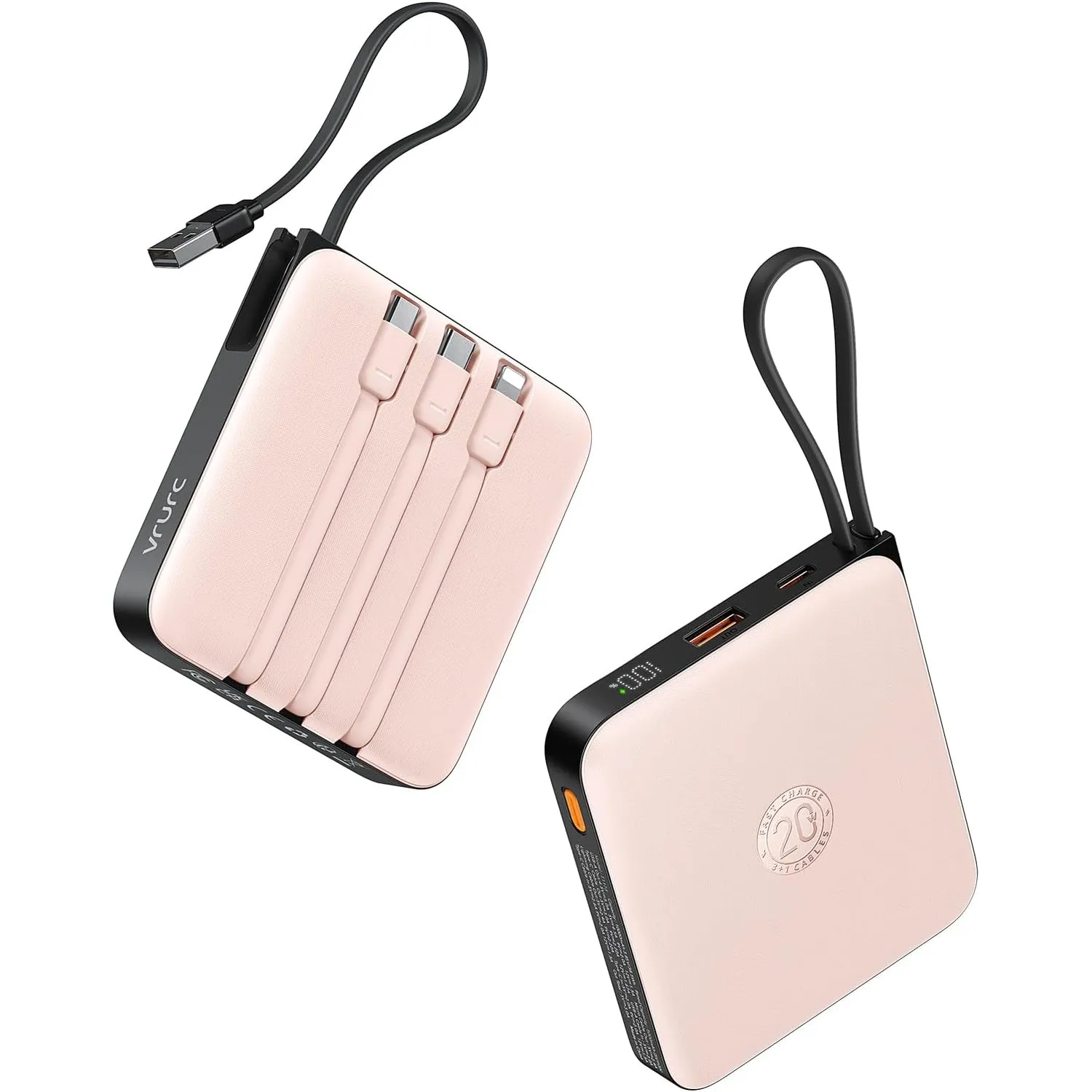VRURC Powerbank 20000mAh Power Bank mit Kabel Klein USB C 22.5W QC3.0 Schnelles Aufladen Tragbares Ladegerät Externe Ha…
