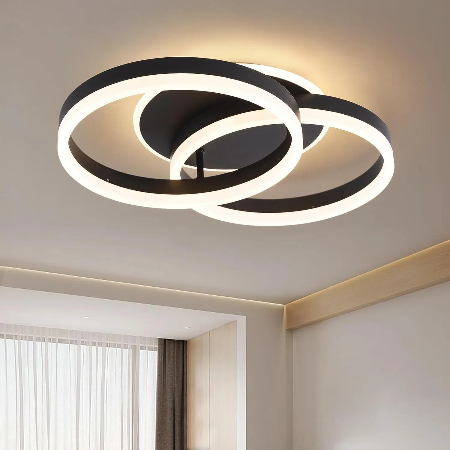 LED Deckenlampe Wohnzimmer 50cm 2-Ringe Design, 36W Deckenleuchte Moderne mit Fernbedienung Dimmbar, aus Metall+Acryl,M…