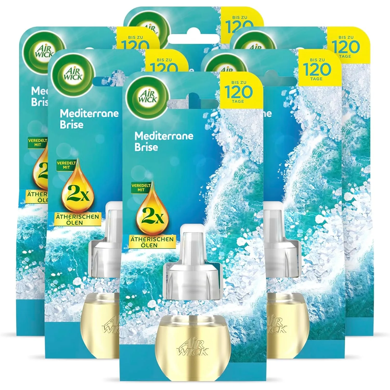 Air Wick Duftstecker Nachfüller – Duft: Mediterrane Brise – Zitrischer Raumduft für die Steckdose – 6x 19ml Duftölflako…