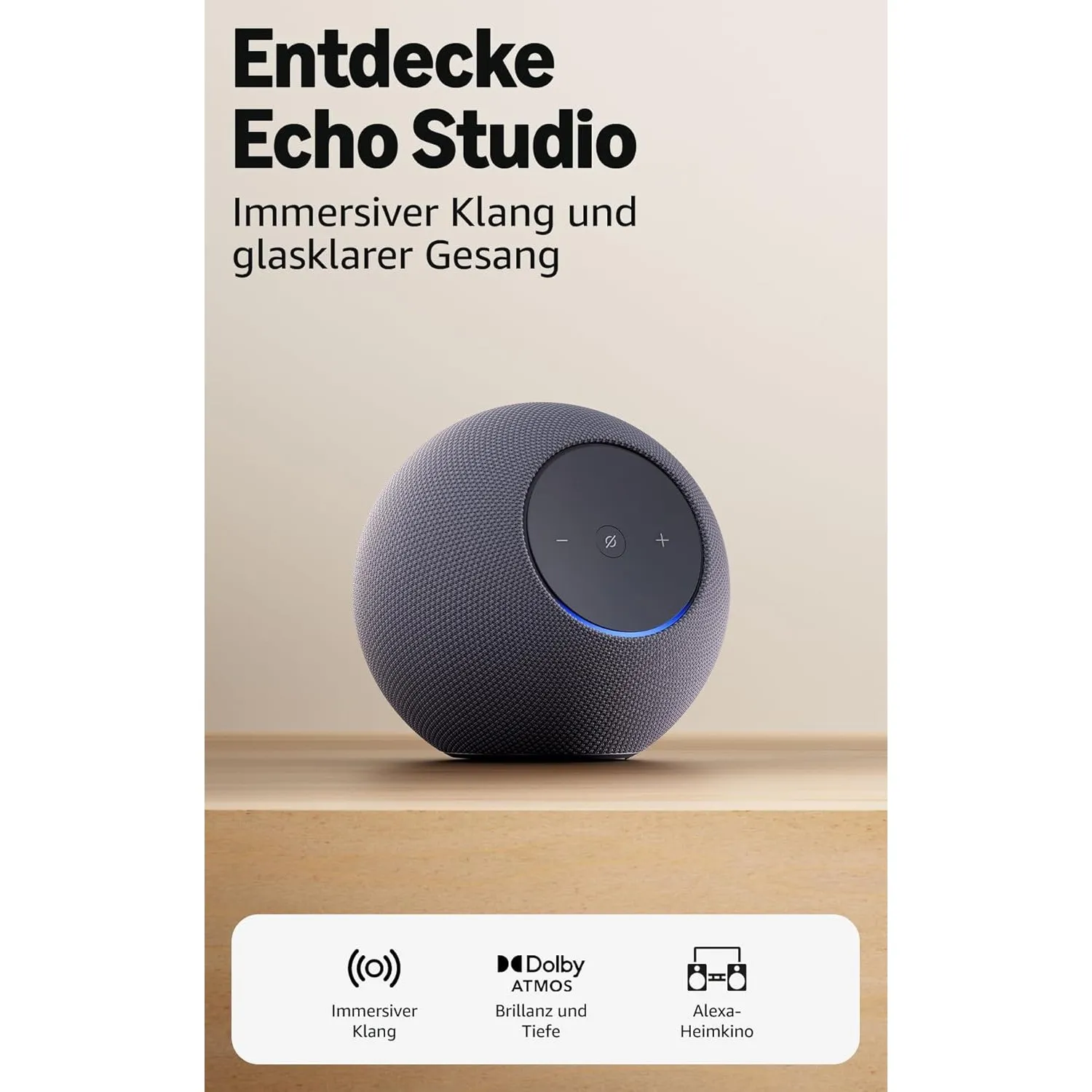Amazon Echo Studio (neueste Generation), kompaktes Design, mit immersivem 3D-Audio und Dolby Atmos, Graphit, mit Alexa+…