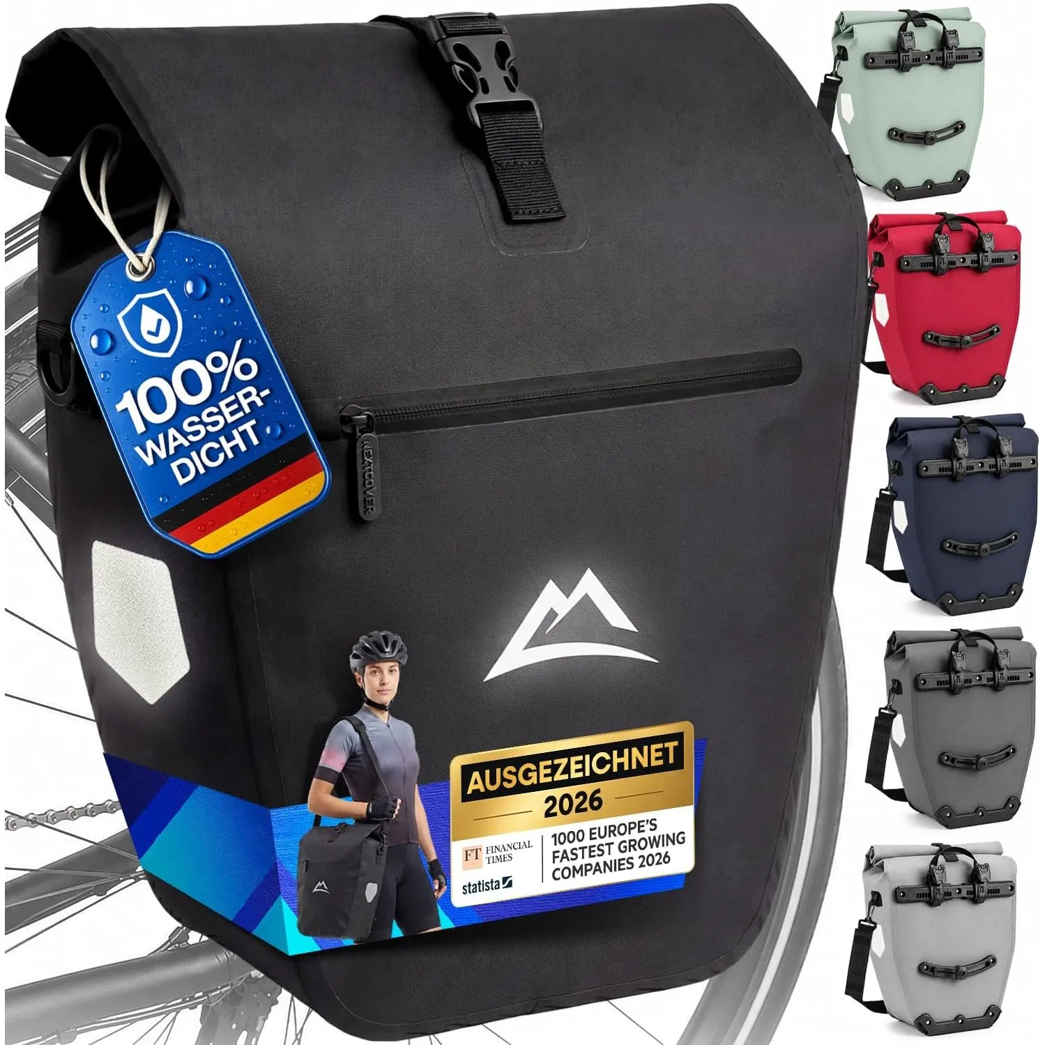 Nextcover® Fahrradtasche für Gepäckträger [AquaShield-TPU] I 100% wasserdichte Gepäckträgertasche mit klick-System & Ro…
